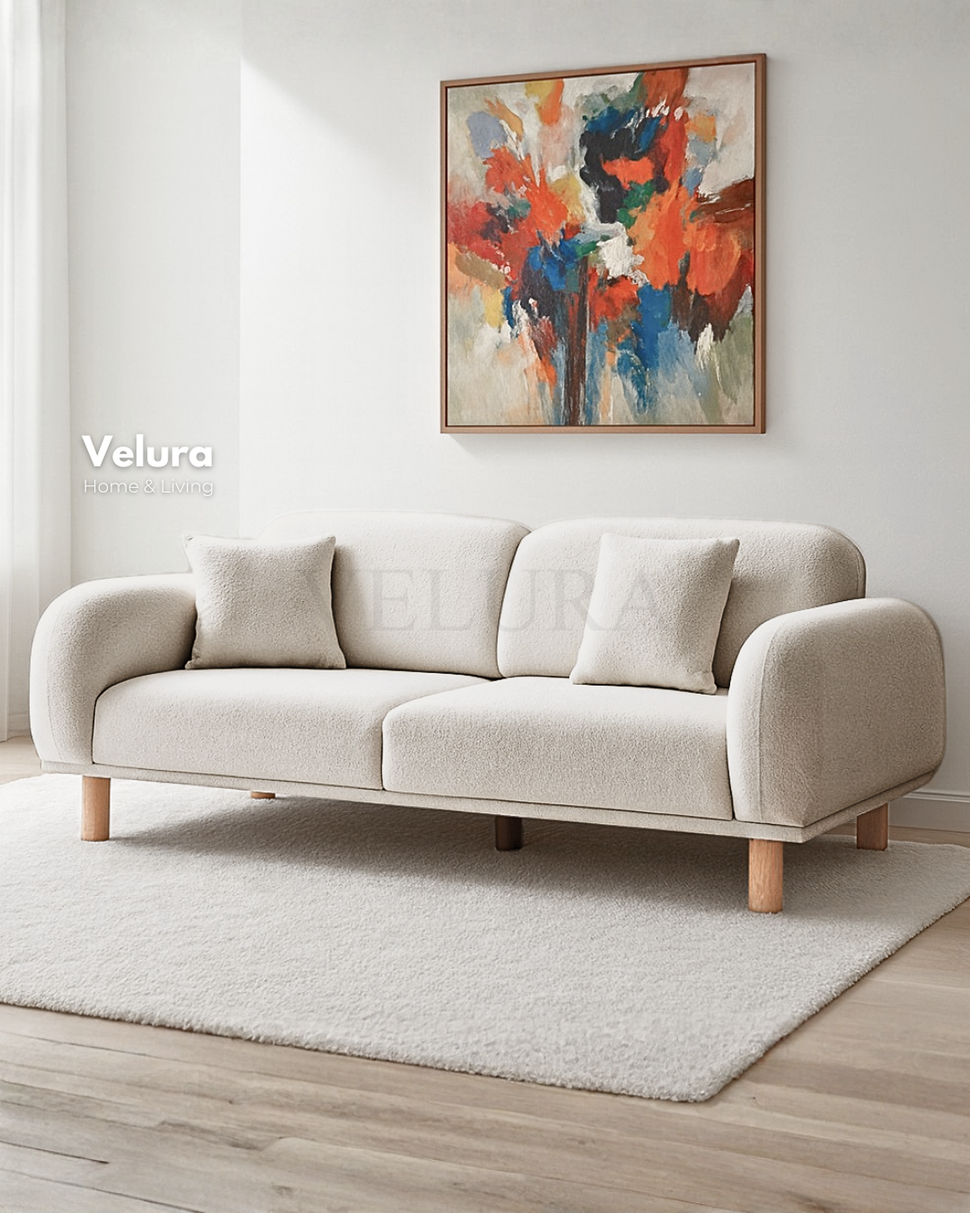 Konforlu Lara Krem Koltuk Takımı Velura Home Lara Krem koltuk takımı model
