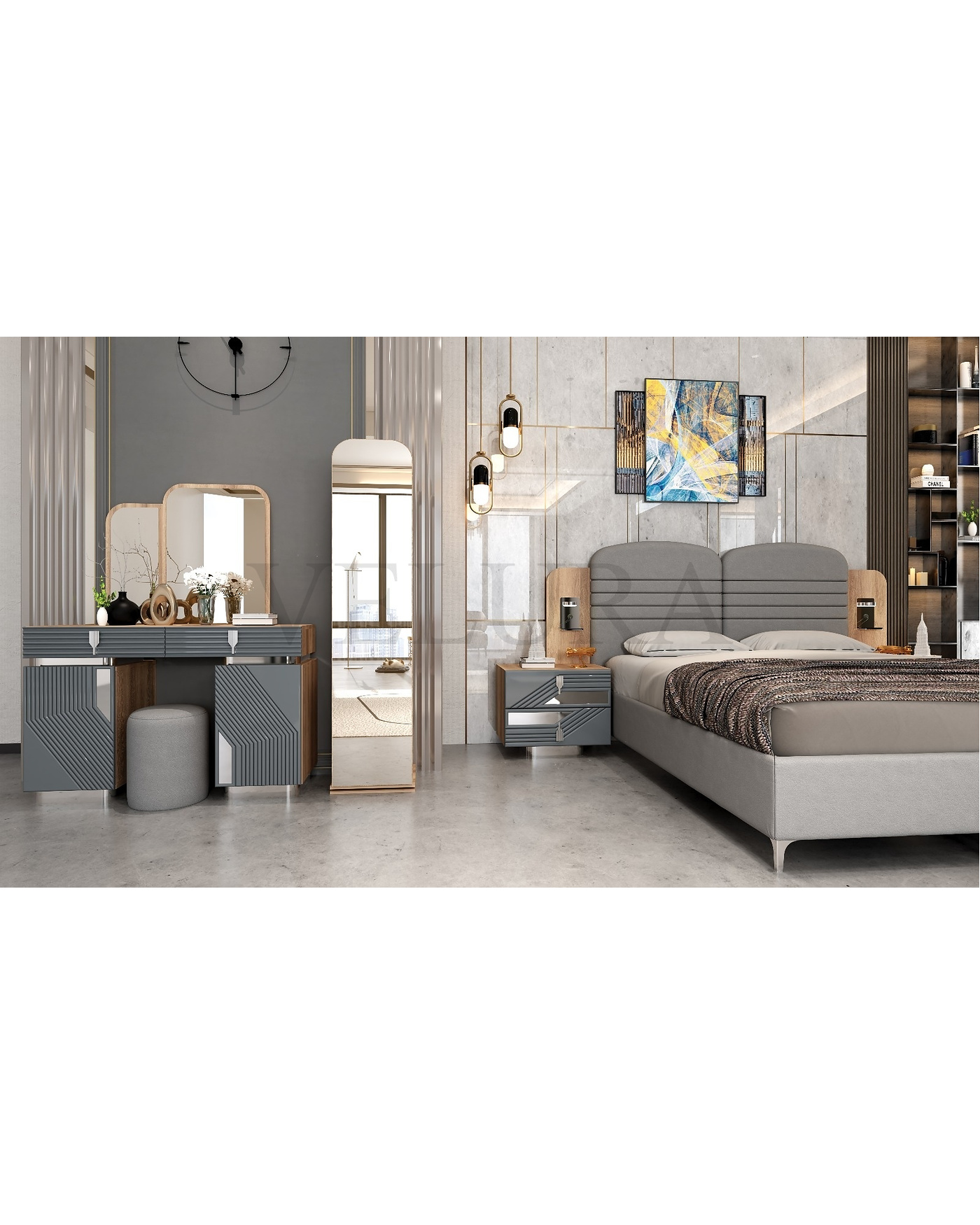 Yuvam Serisi Yatak Odası Takımı - Velura Home Modern Tasarım Yatak Odası Takımı - Ceviz Antrasit