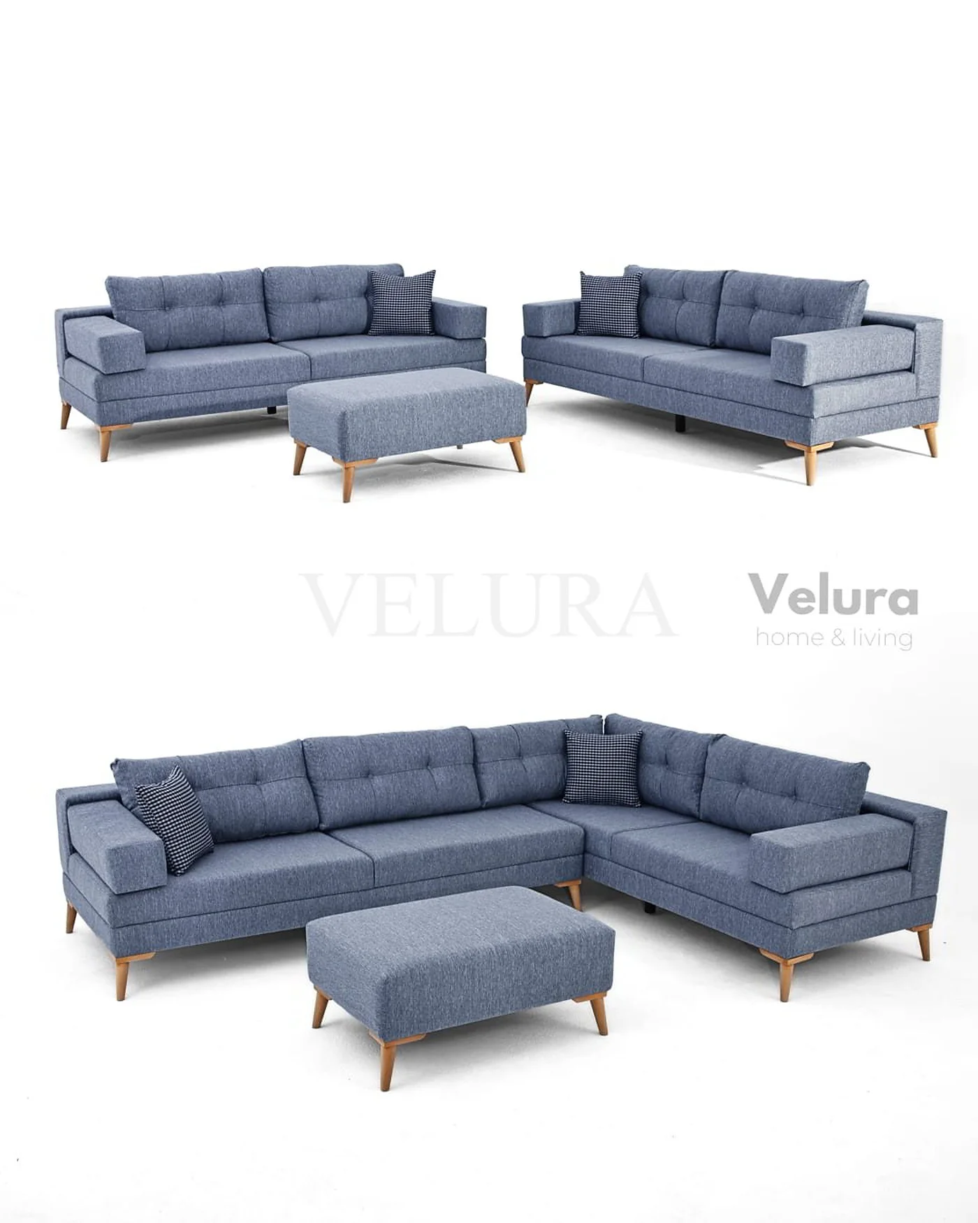 groove&stepRoy Ayersセット Velura Home Modüler Mavi Köşe Koltuk | Fonksiyonel ve Şık