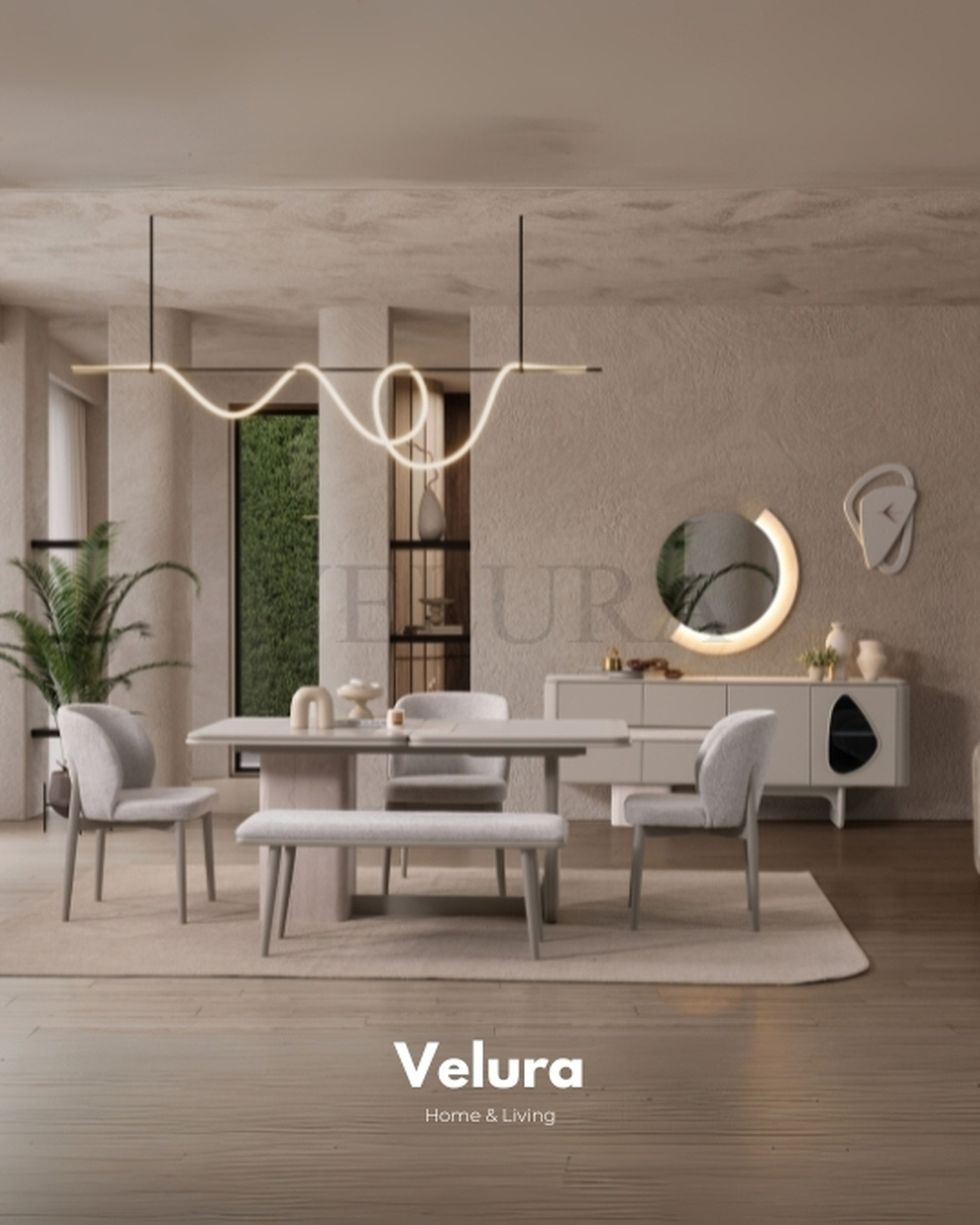 Enna Konsol - Modern Krem Tasarım Enna Konsol krem renk modern tasarım aydınlatmalı ayna