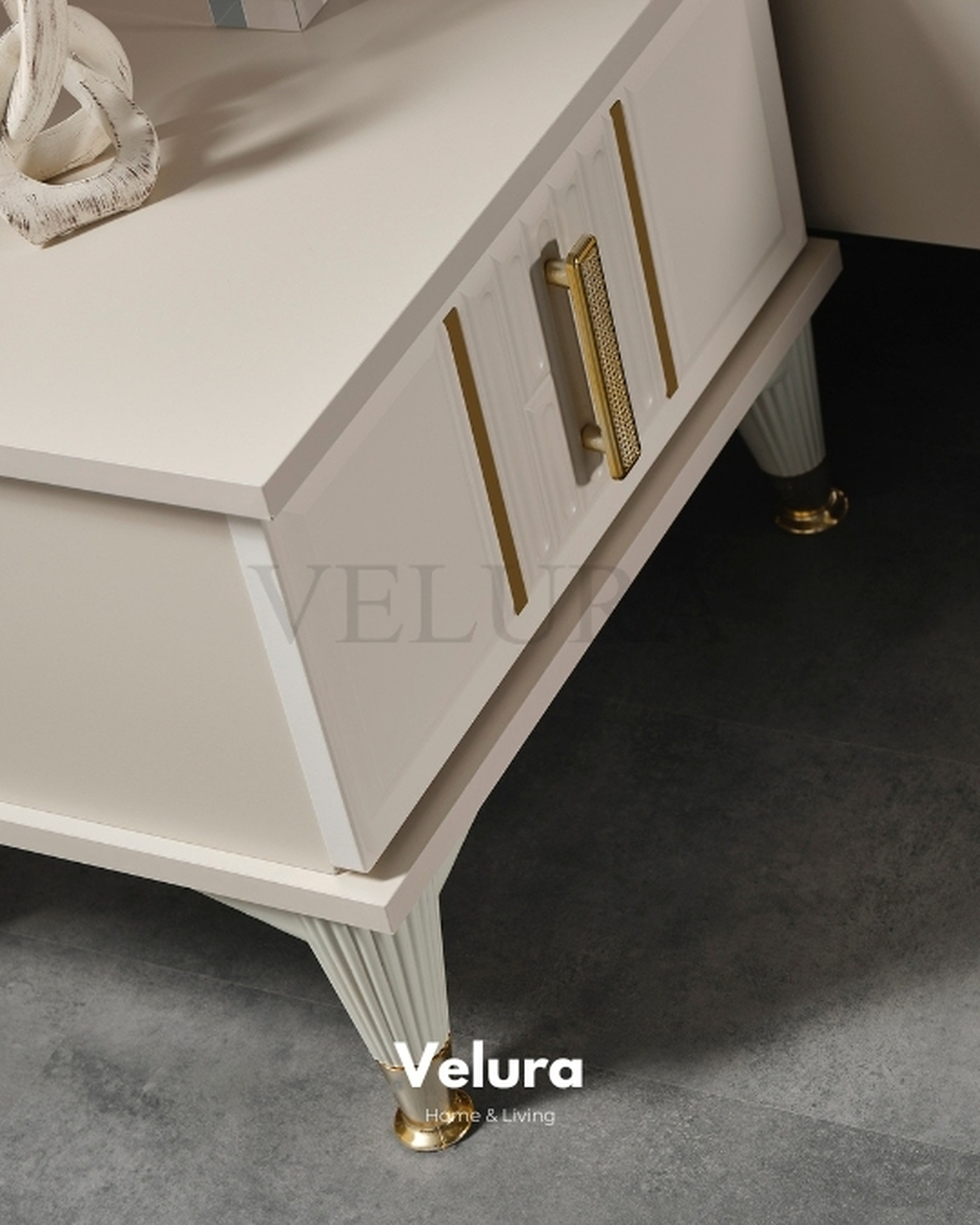 İnci Komodin - Velura Home İnci Komodin Krem ve Gold Detaylı