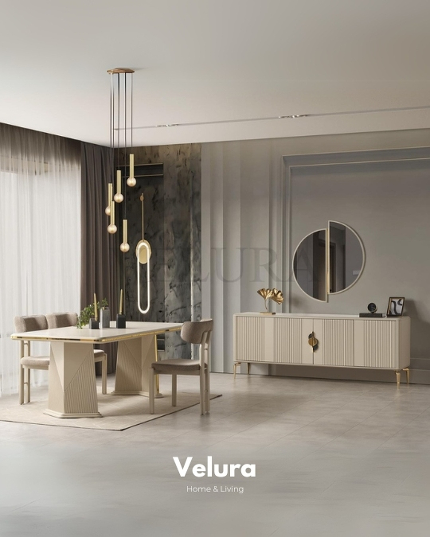 Velura Home Altın Detaylı Yemek Masası Venti Gold Yemek Masası - Gold Detaylı ve Modern