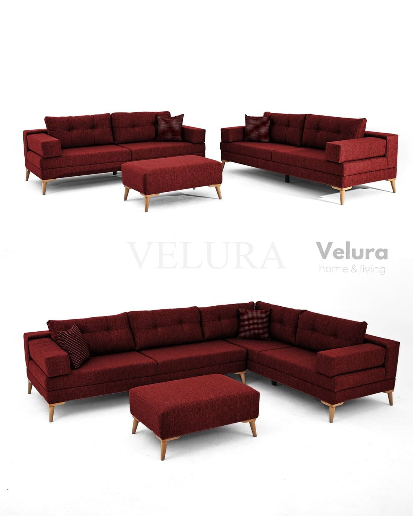 Kırmızı modüler köşe koltuk Velura Home Velura Home kırmızı köşe koltuk modeli