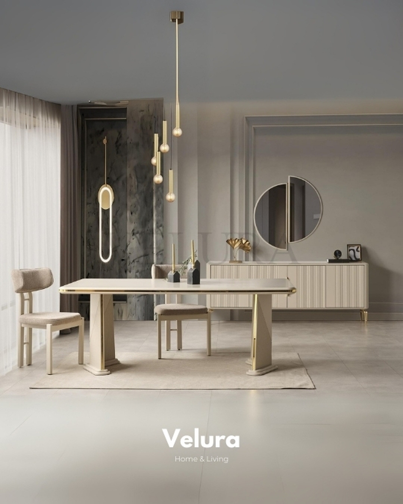Velura Home Altın Detaylı Yemek Masası Venti Gold Yemek Masası - Gold Detaylı ve Modern