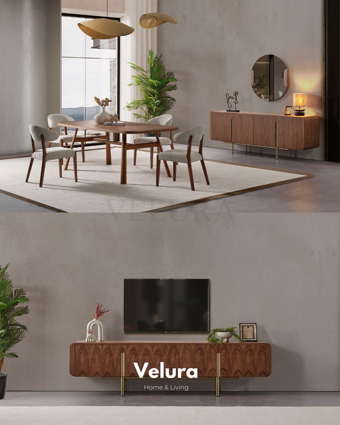 Genova Walnut Yemek Takımı koyu ceviz modern tasarım