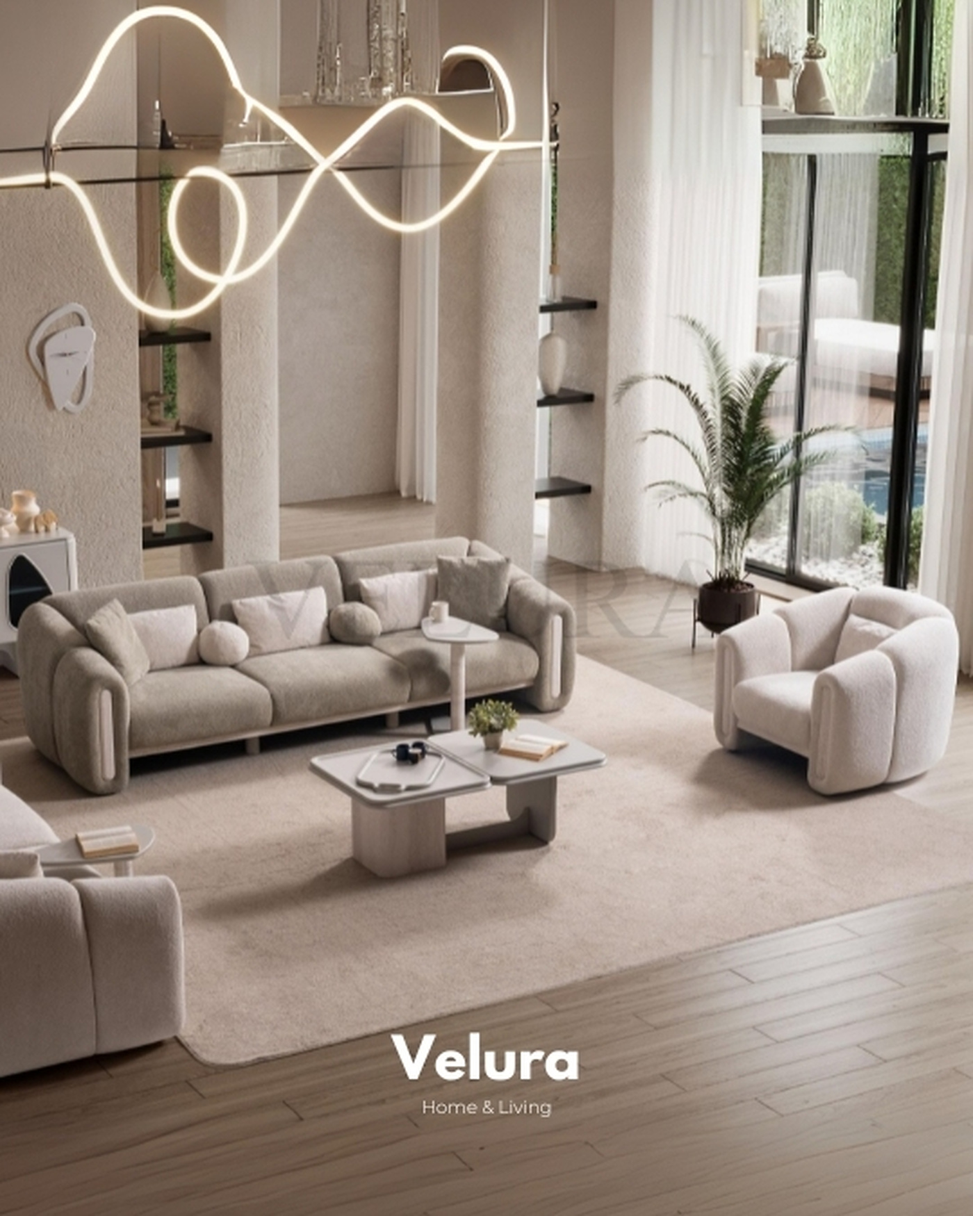 Hermes Koltuk Takımı – Krem | Modern ve Lüks Kanepe ve Berjer İçerikli Modern Takım