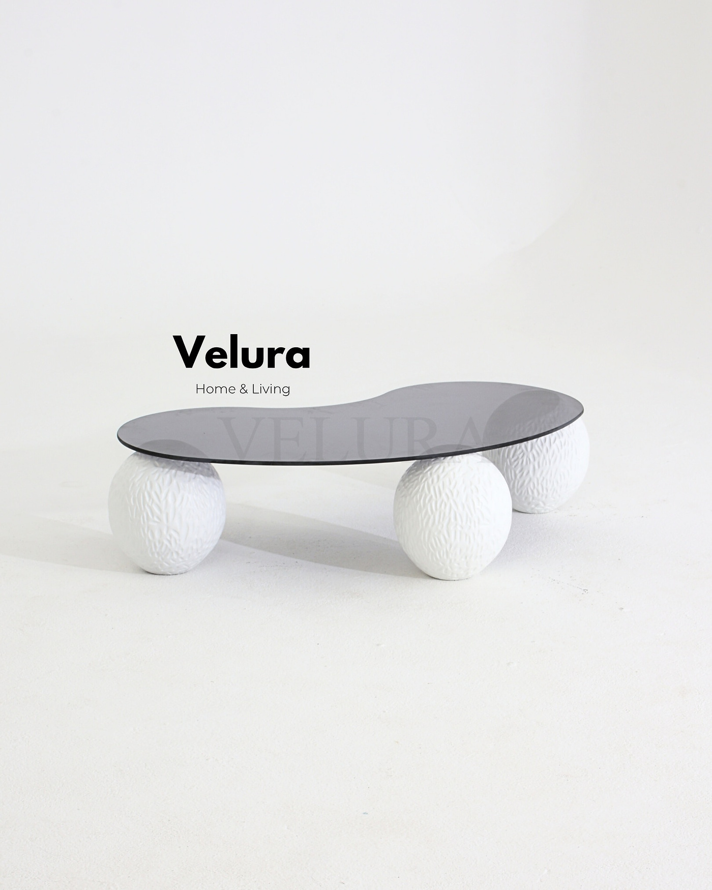 Velura Home Modern Beyaz Fasulye Orta Sehpa Modeli Küre Orta Sehpa Dragon Beyaz Fasulye Füme Cam