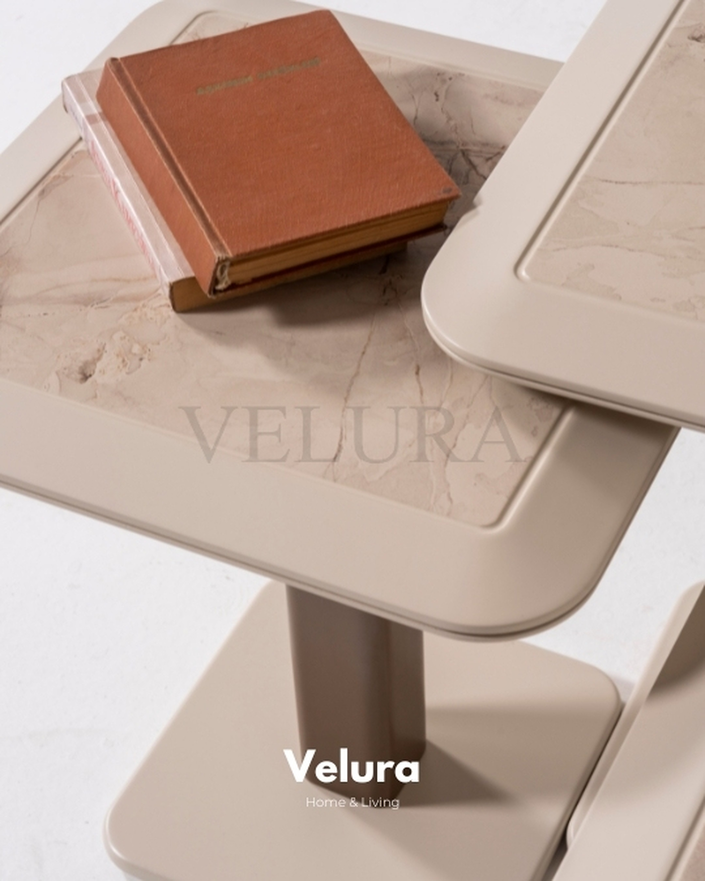 Petra Yan Sehpa Üçlü Set | Velura Home Mermer Desenli Krem Tonlu Yan Sehpa Modelleri