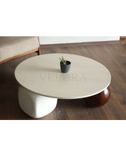 Küre Orta Sehpa - 2 Ceviz Top & 1 Beyaz Zar - Yuvarlak - Beyaz Mdf