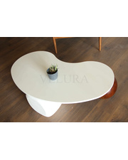 Küre Orta Sehpa - 2 Ceviz Top & 1 Beyaz Zar - Fasulye - Beyaz Mdf