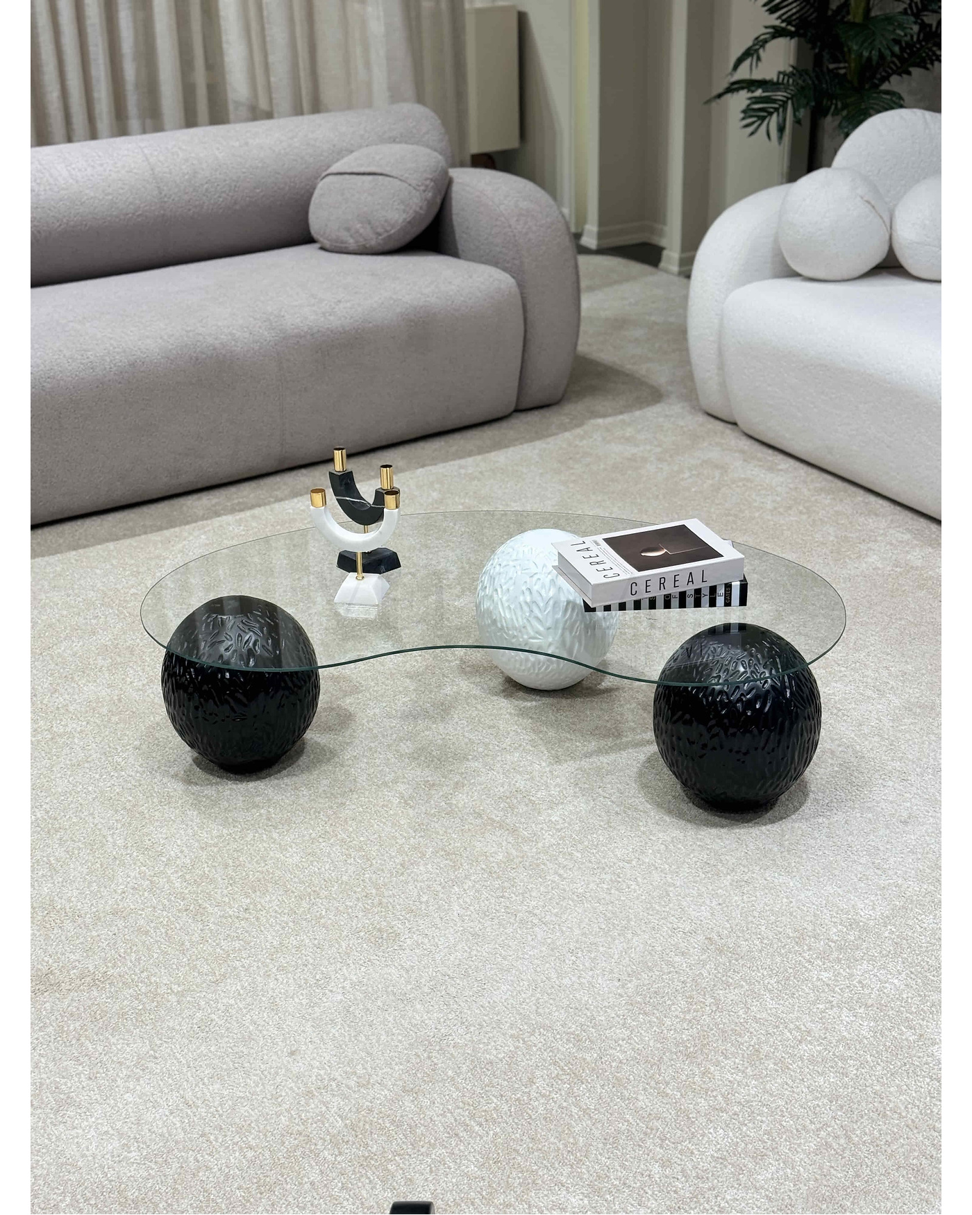 Şeffaf camlı dragon desenli modern sehpa