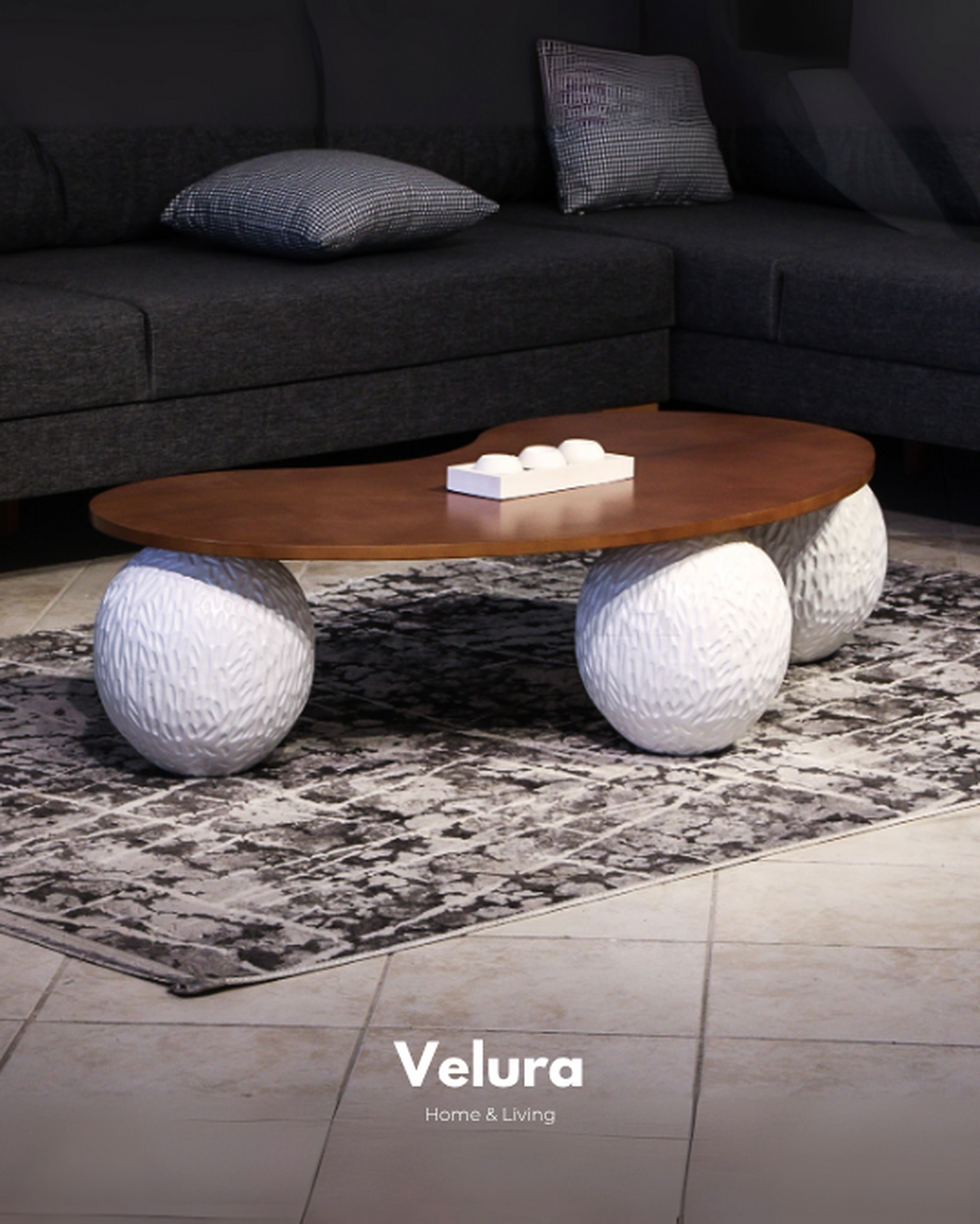 Küre Orta Sehpa Dragon Beyaz Fasulye Ceviz MDF Tasarım Velura Home Dragon Beyaz Fasulye Orta Sehpa