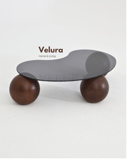 Küre Orta Sehpa - Koyu Ceviz Top - Fasulye - Füme Cam 