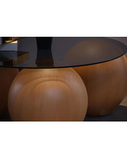 Küre Orta Sehpa - 41cm Meşe Top - Yuvarlak - Füme Cam