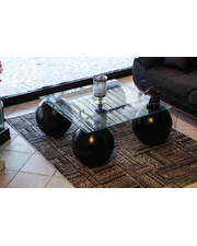 Küre Orta Sehpa - 41cm Siyah Top - Kare - Şeffaf Cam