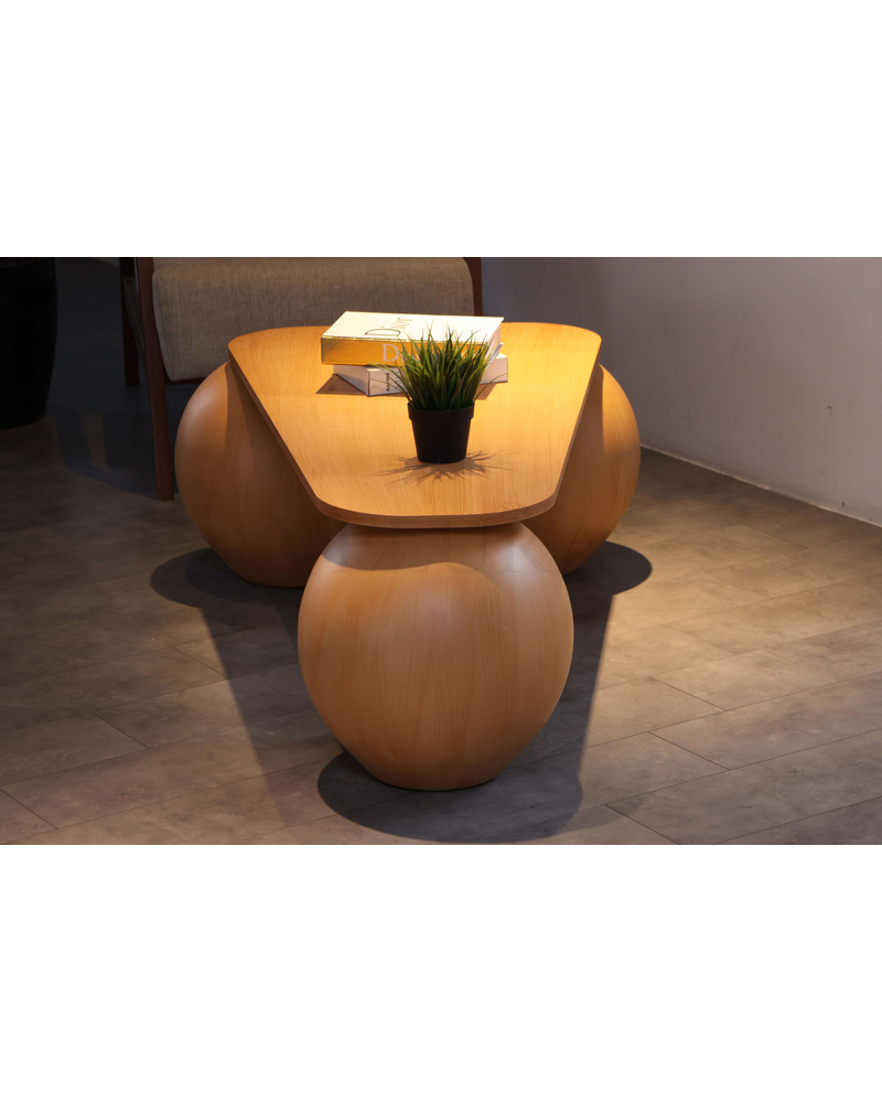 Küre Orta Sehpa - 41cm Meşe Top - Üçgen - Ceviz Mdf