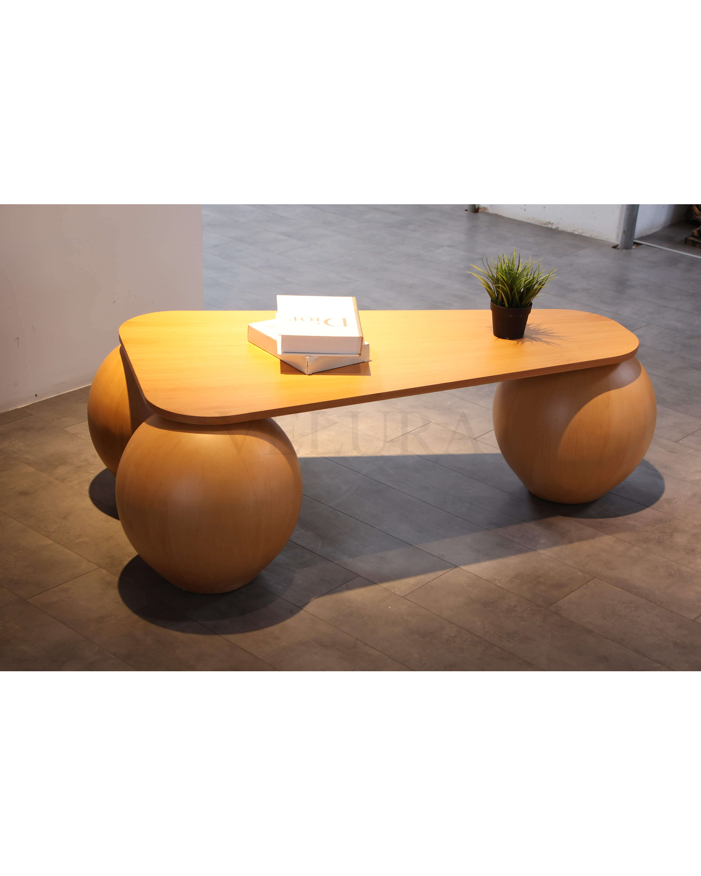 41 cm meşe top üçgen ceviz mdf orta sehpa