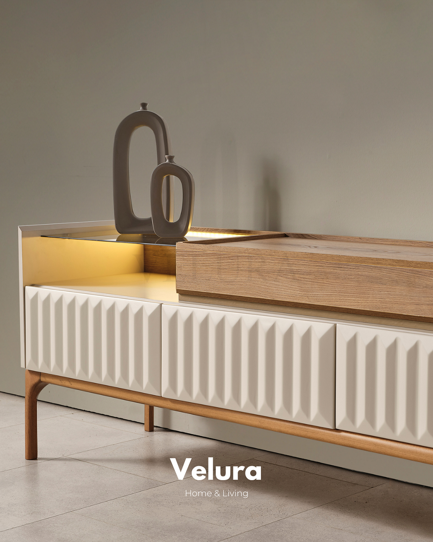 Alfa tv ünitesi krem modern 212 cm genişlik 2 çekmeceli 4 kapaklı