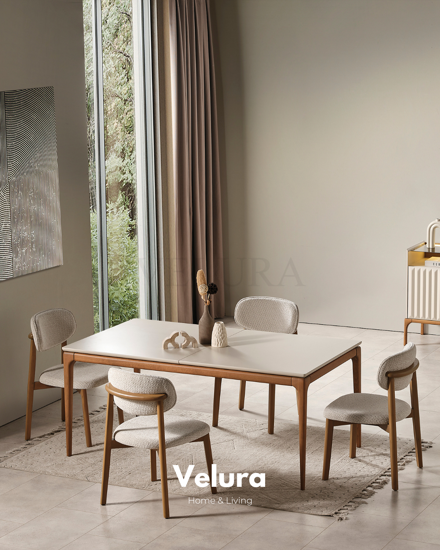 Alfa yemek masası krem modern açılabilir mekanizmalı 170x92 cm