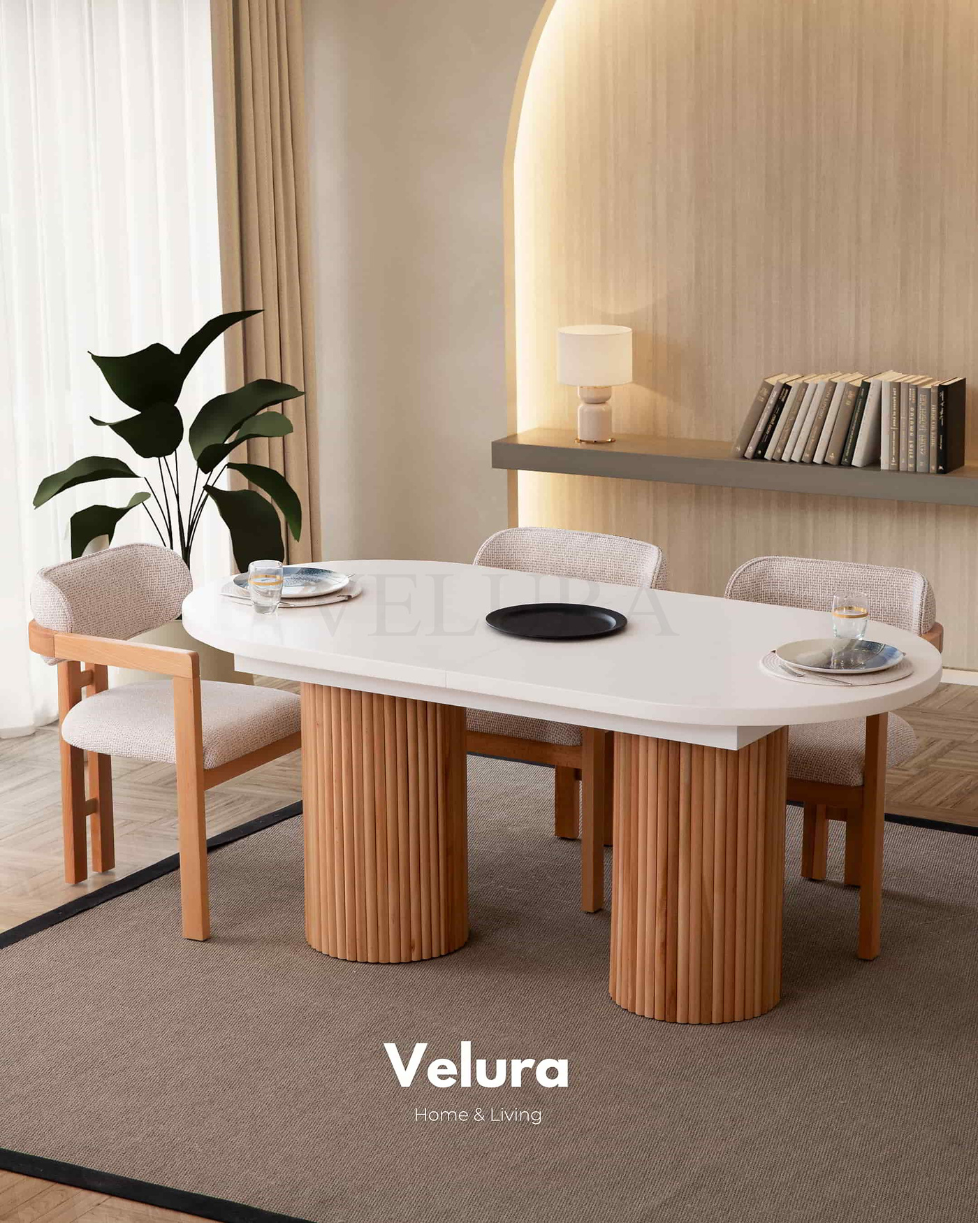 Almina Yemek Masası - Açılabilir Beyaz Tabla ve Ceviz Çıtalı Ayak Tasarımı