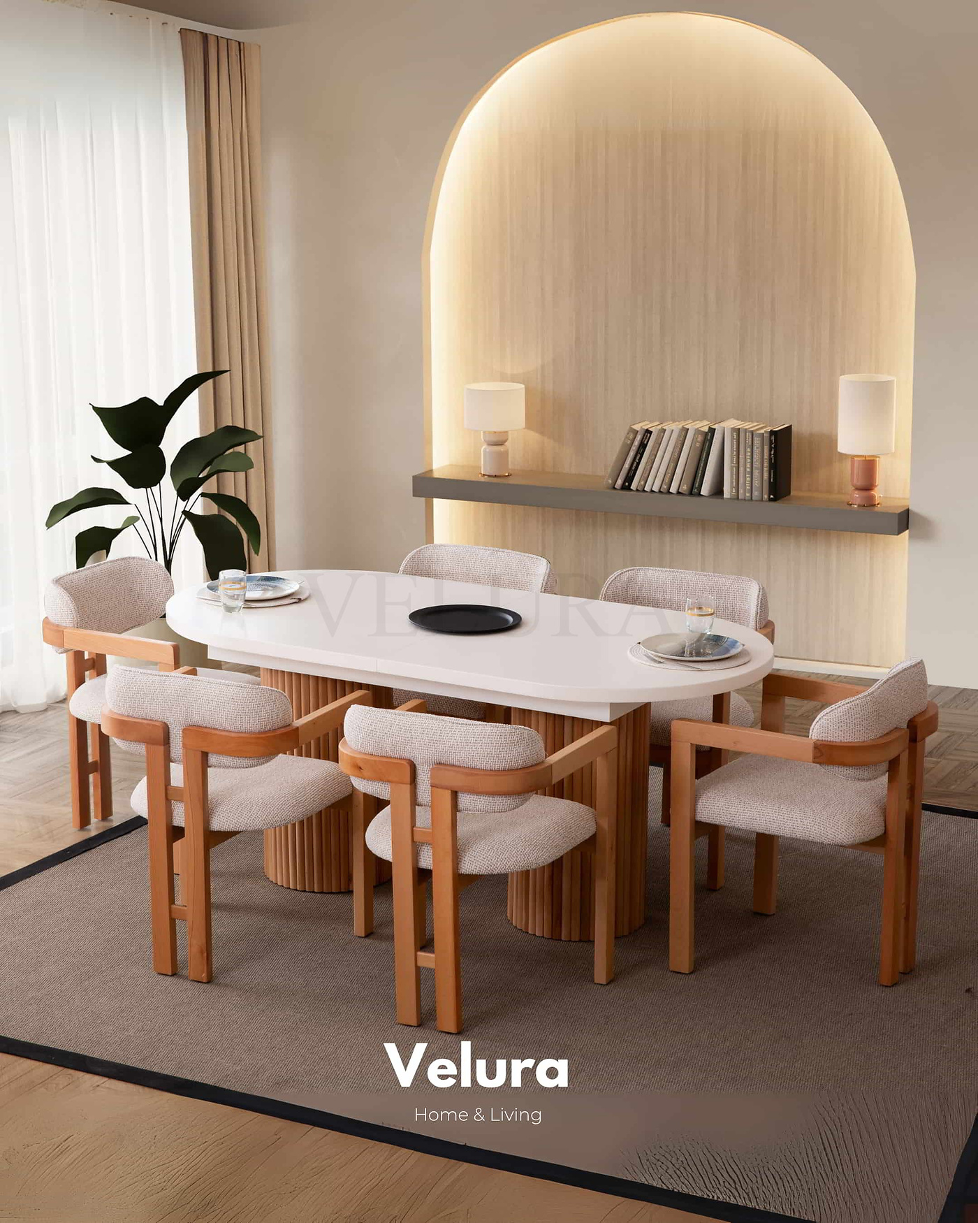 Almina Yemek Masası - Açılabilir Beyaz Tabla ve Ceviz Çıtalı Ayak Tasarımı