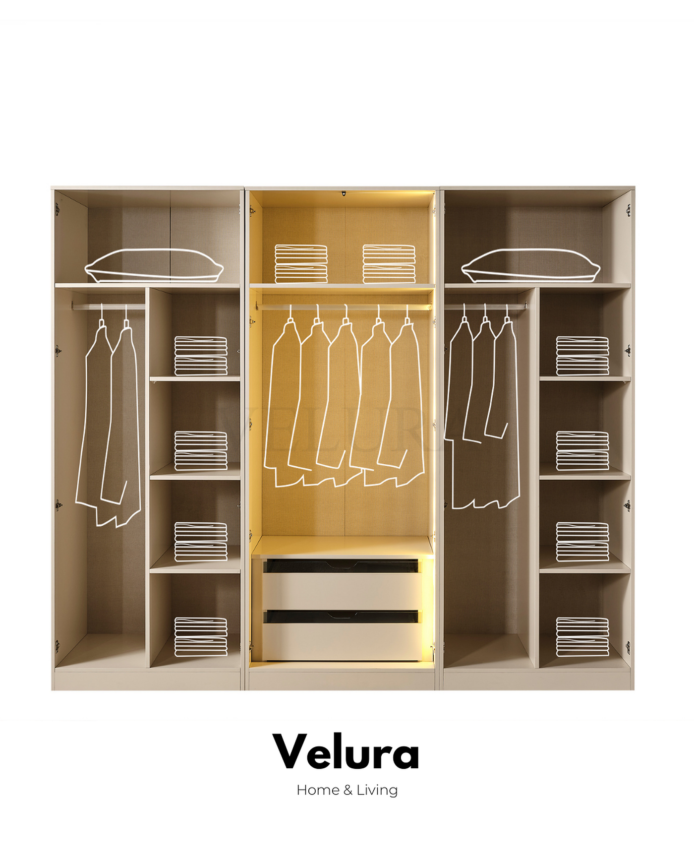 Aura 6 kapılı dolap krem modern suntalam modüler 3 parça