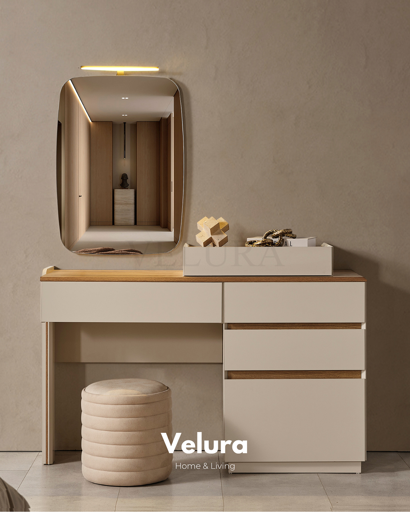 Aura şifonyer krem modern suntalam 3 çekmeceli 1 kapaklı takı çekmeceli