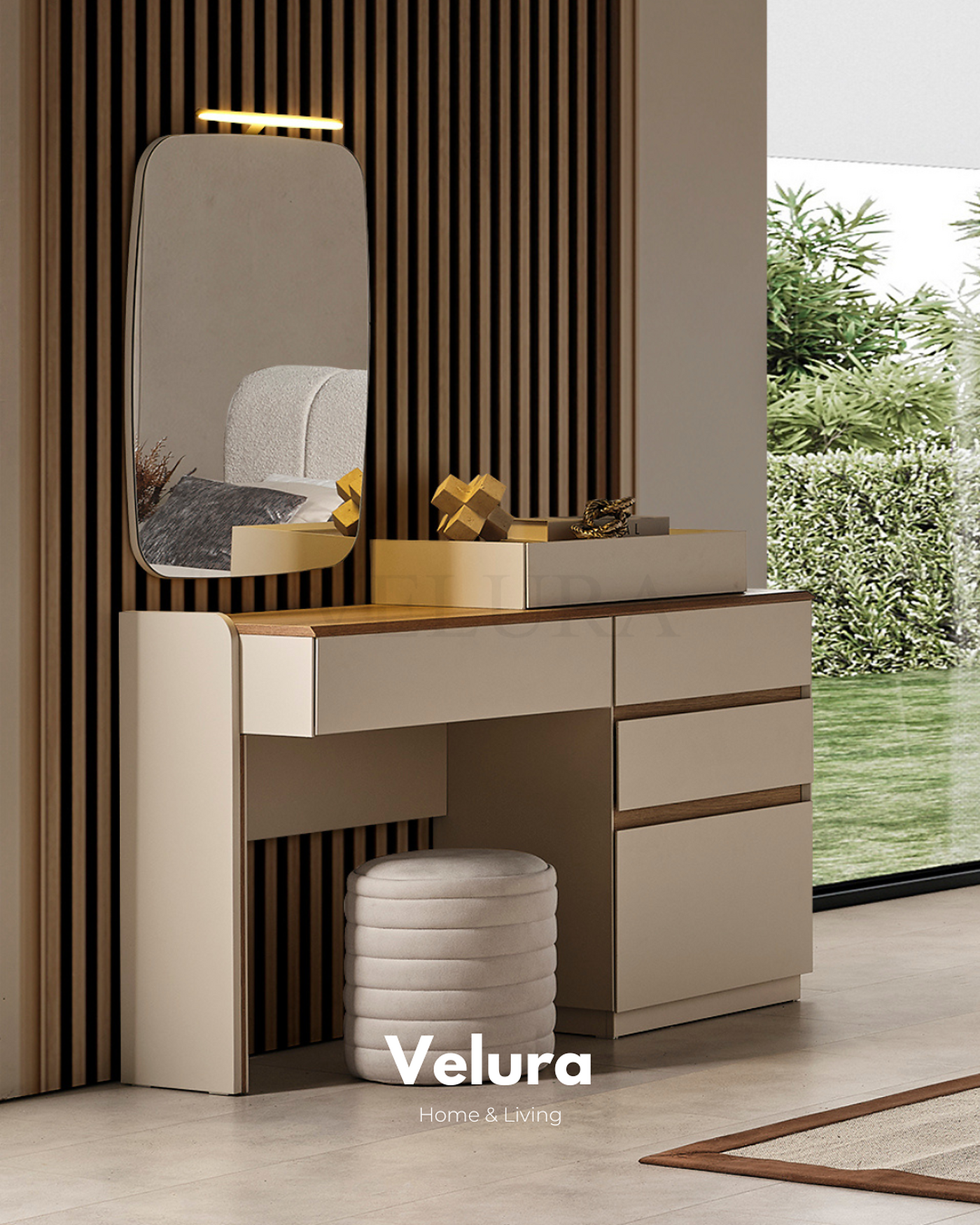 Aura şifonyer krem modern suntalam 3 çekmeceli 1 kapaklı takı çekmeceli
