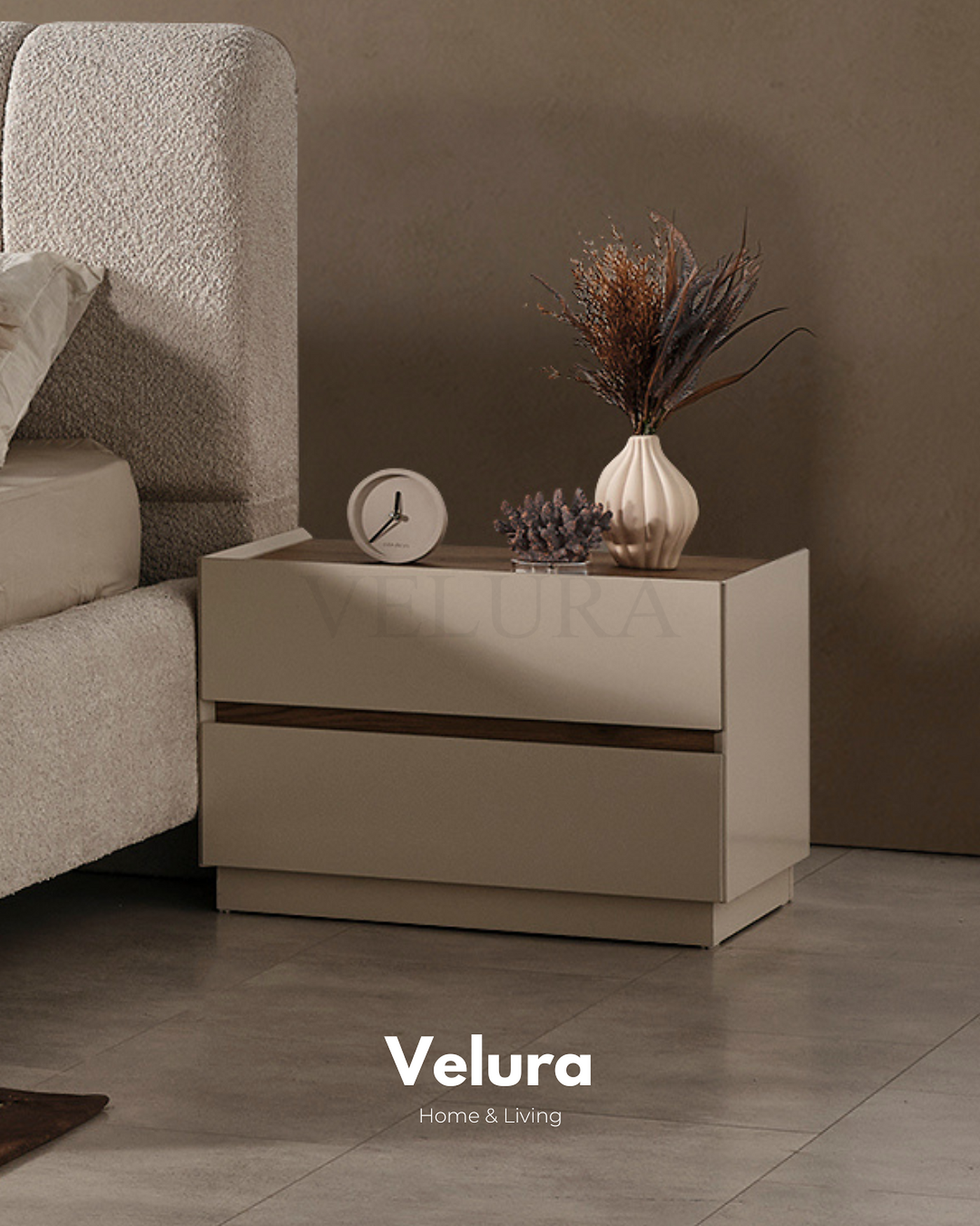Aura komodin krem modern suntalam 2 çekmeceli 65 cm genişlik