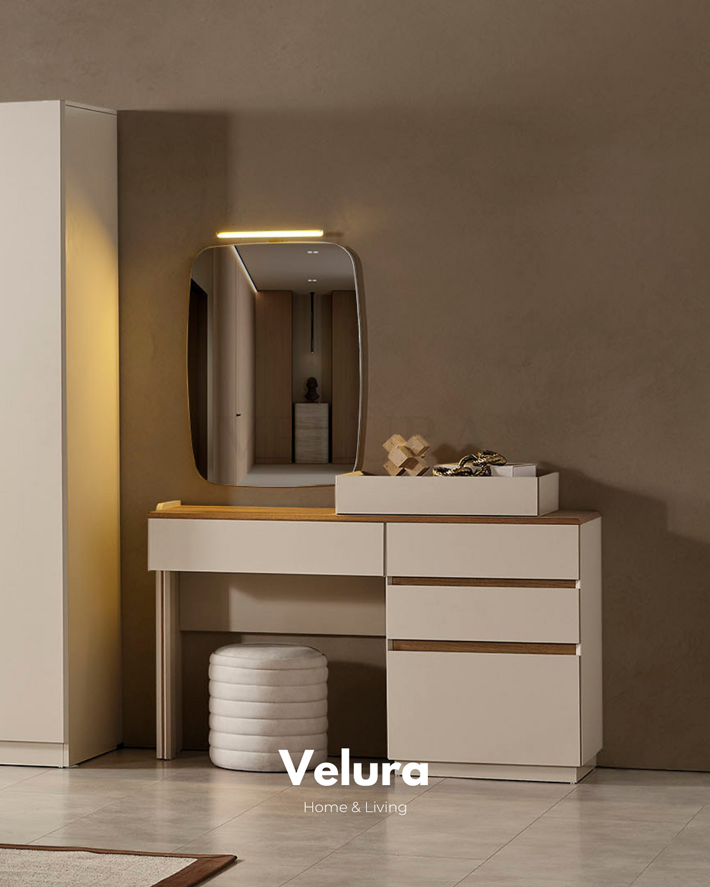 Aura şifonyer krem modern suntalam 3 çekmeceli 1 kapaklı takı çekmeceli