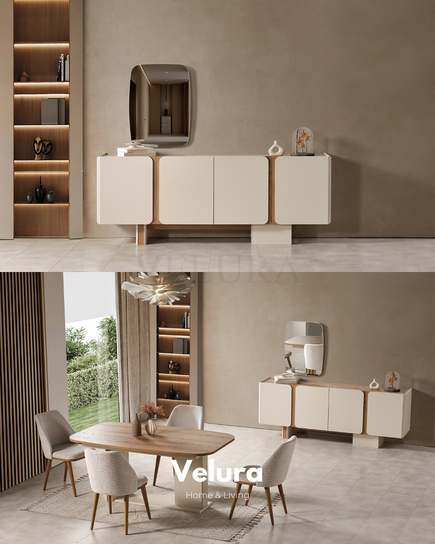 Aura konsol krem modern 4 kapaklı 208 cm genişlik