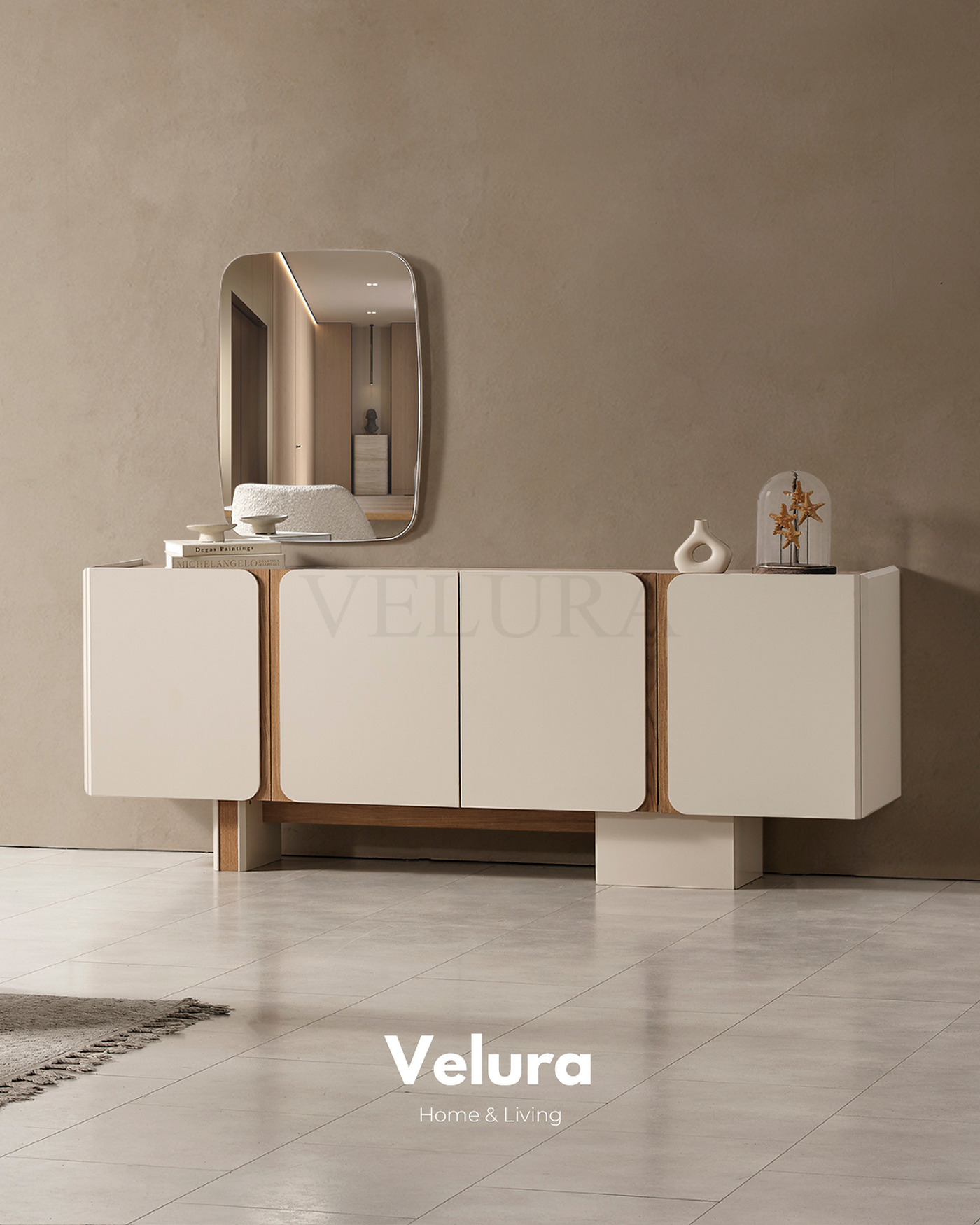 Aura konsol krem modern 4 kapaklı 208 cm genişlik