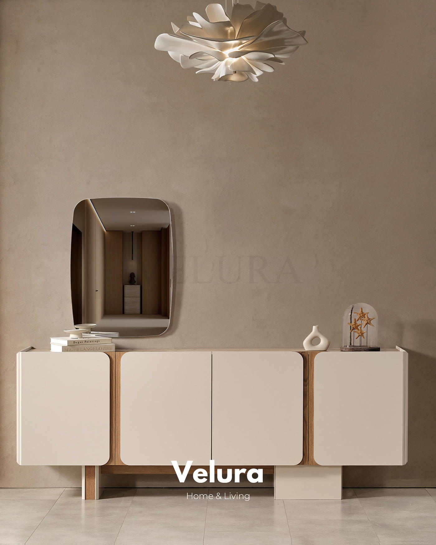 Aura konsol krem modern 4 kapaklı 208 cm genişlik