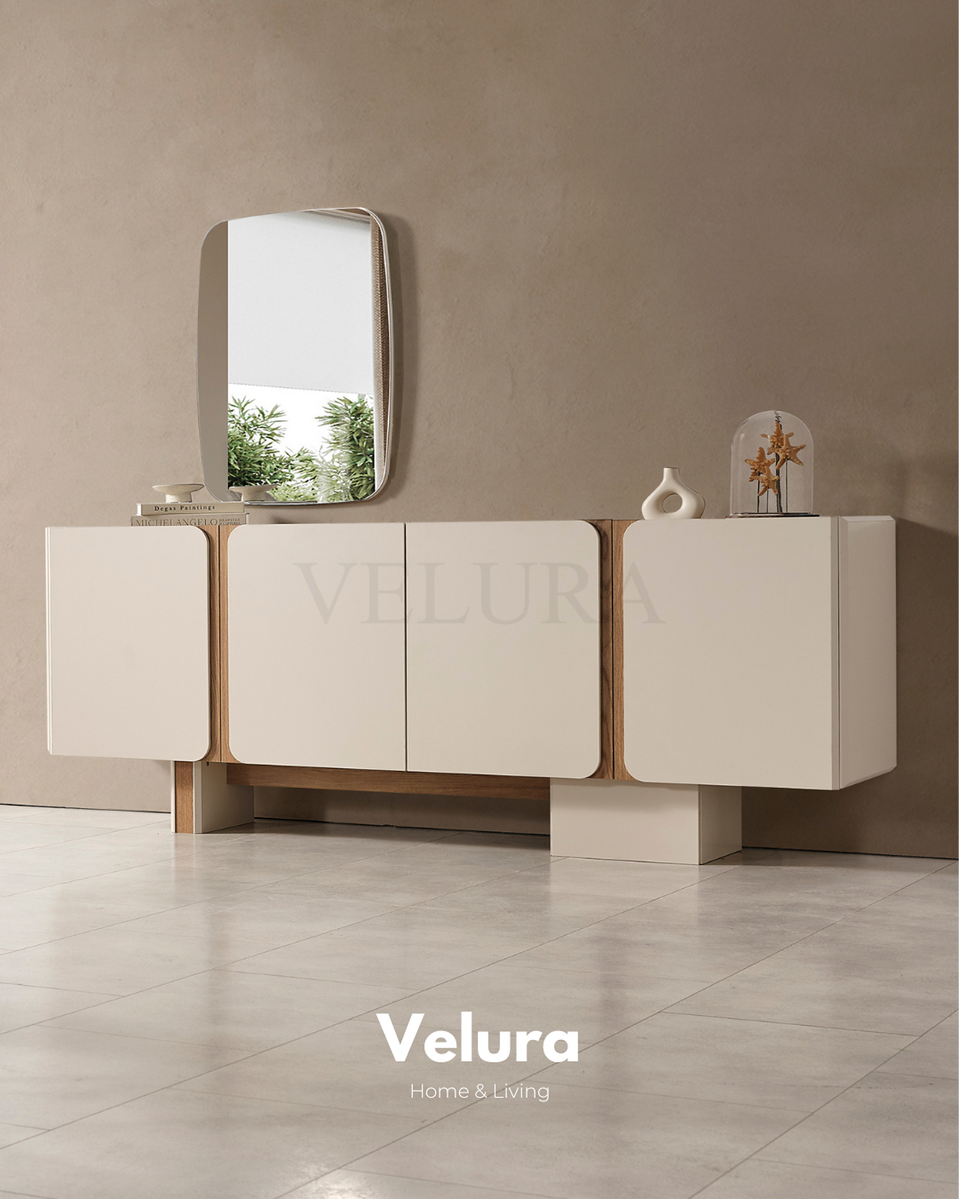 Aura konsol krem modern 4 kapaklı 208 cm genişlik