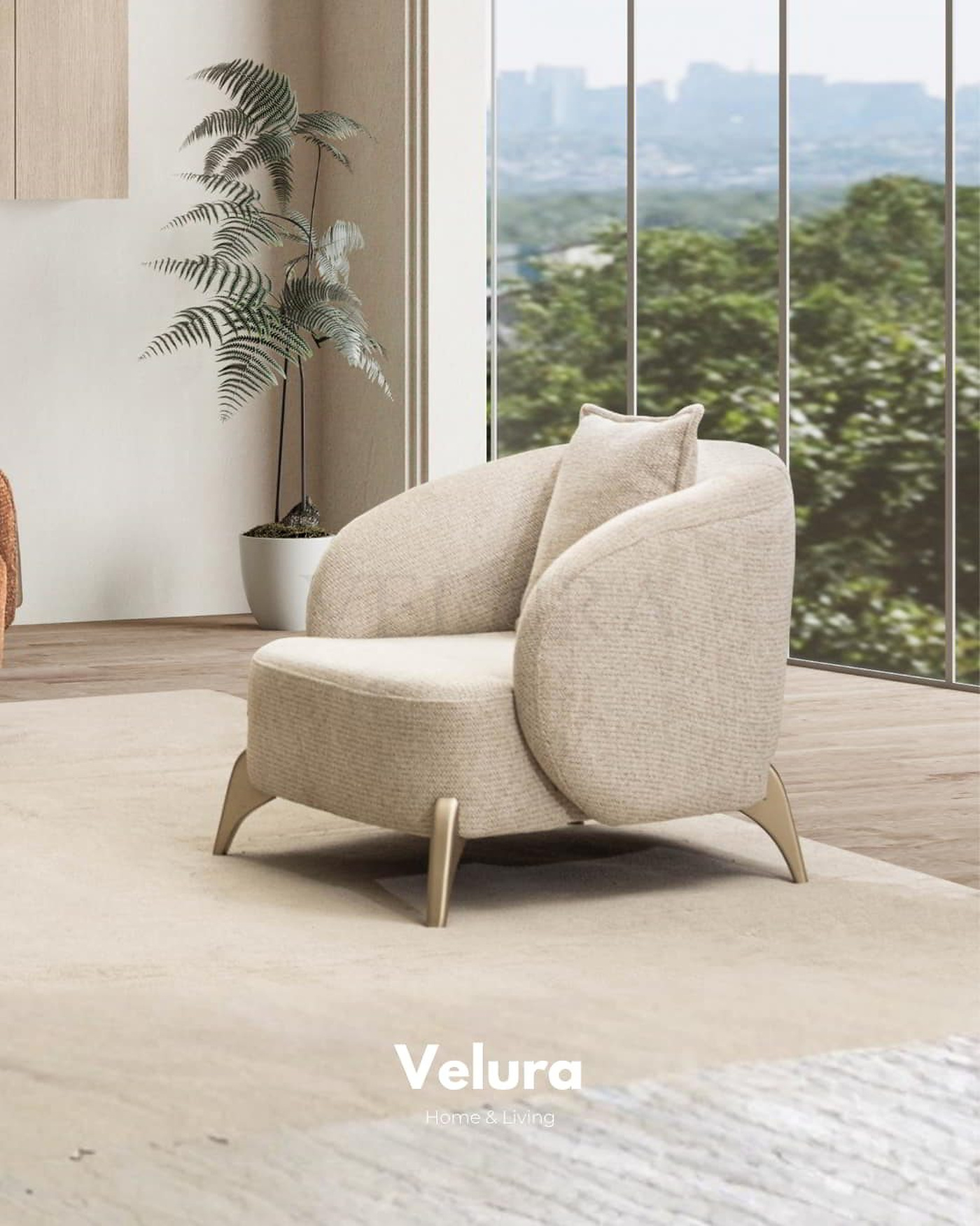 Krem renk Compact berjer modern salonda