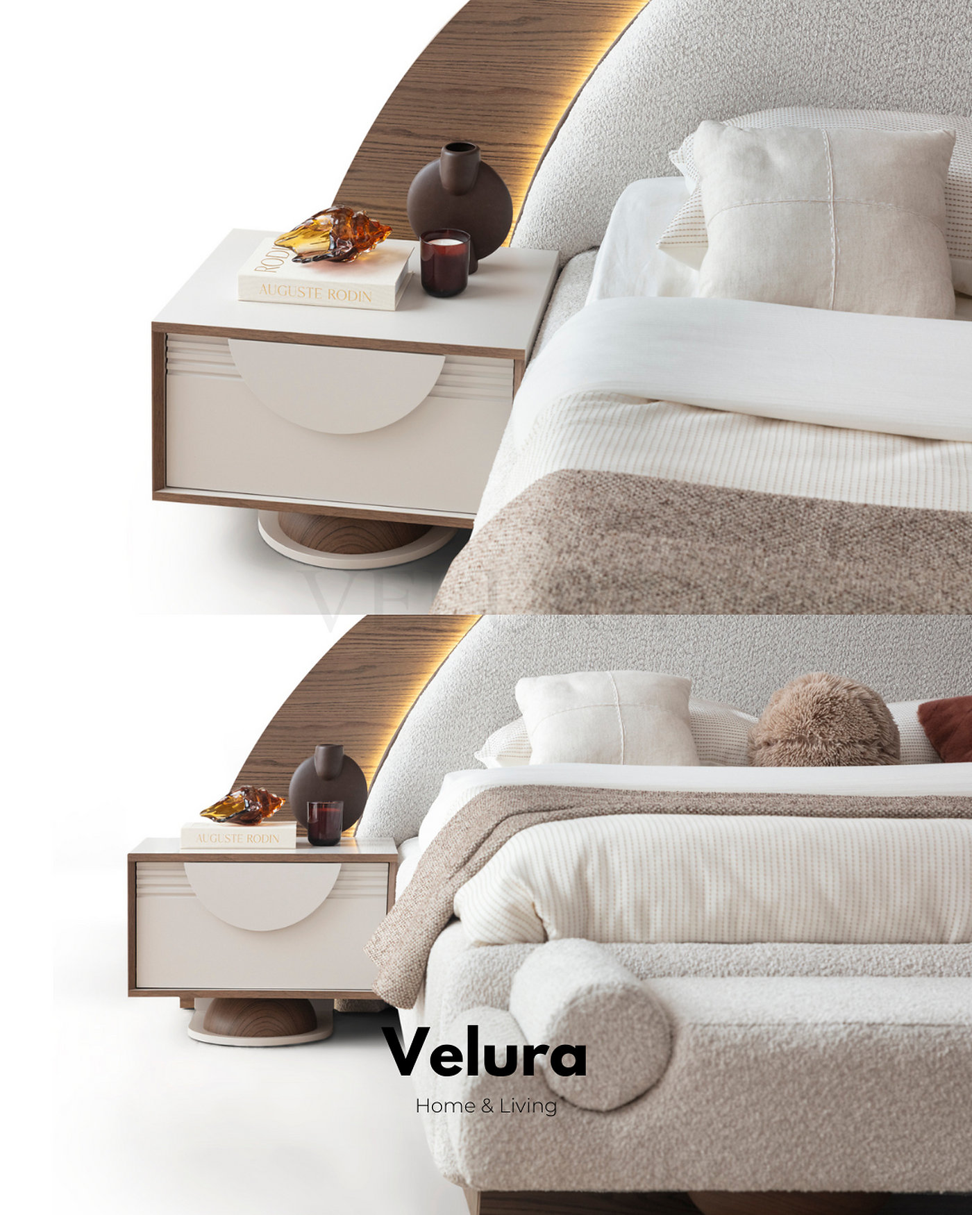 Modern komodin Estella krem ahşap başucu komodini 62 cm genişlik