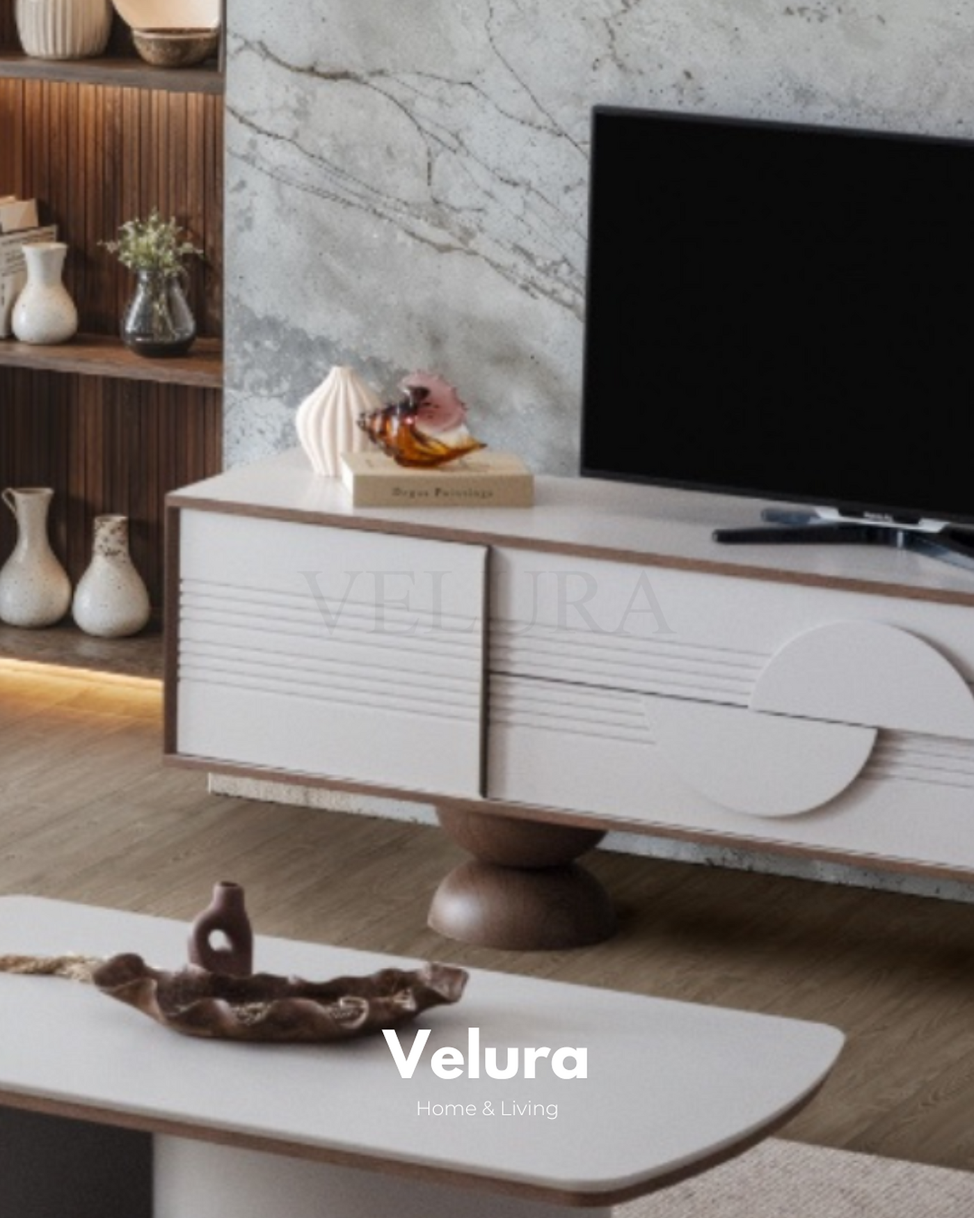 Estella TV Ünitesi beyaz modern ahşap ayaklı 208x45,5x63 2 çekmece 2 kapak
