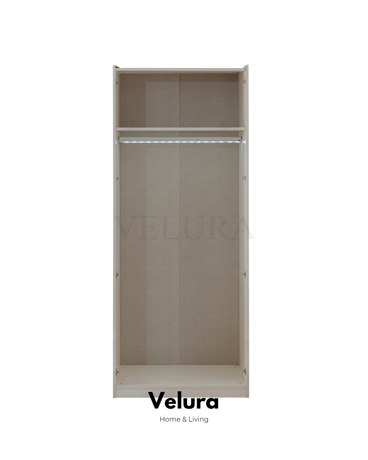 Flora 6 Kapaklı Dolap – Beyaz gövde ve traverten kaplama detaylı cephe