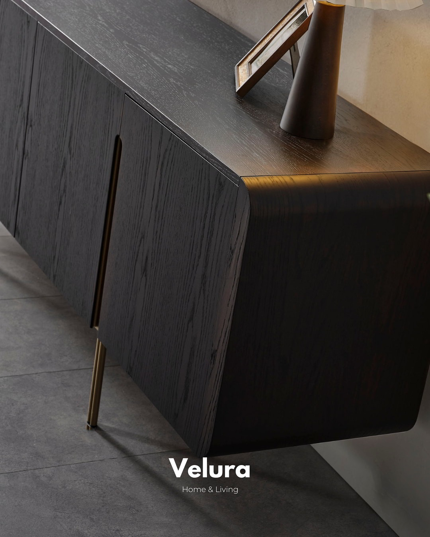 Genova Dark Konsol karaağaç desenli yuvarlak aynalı modern konsol modeli