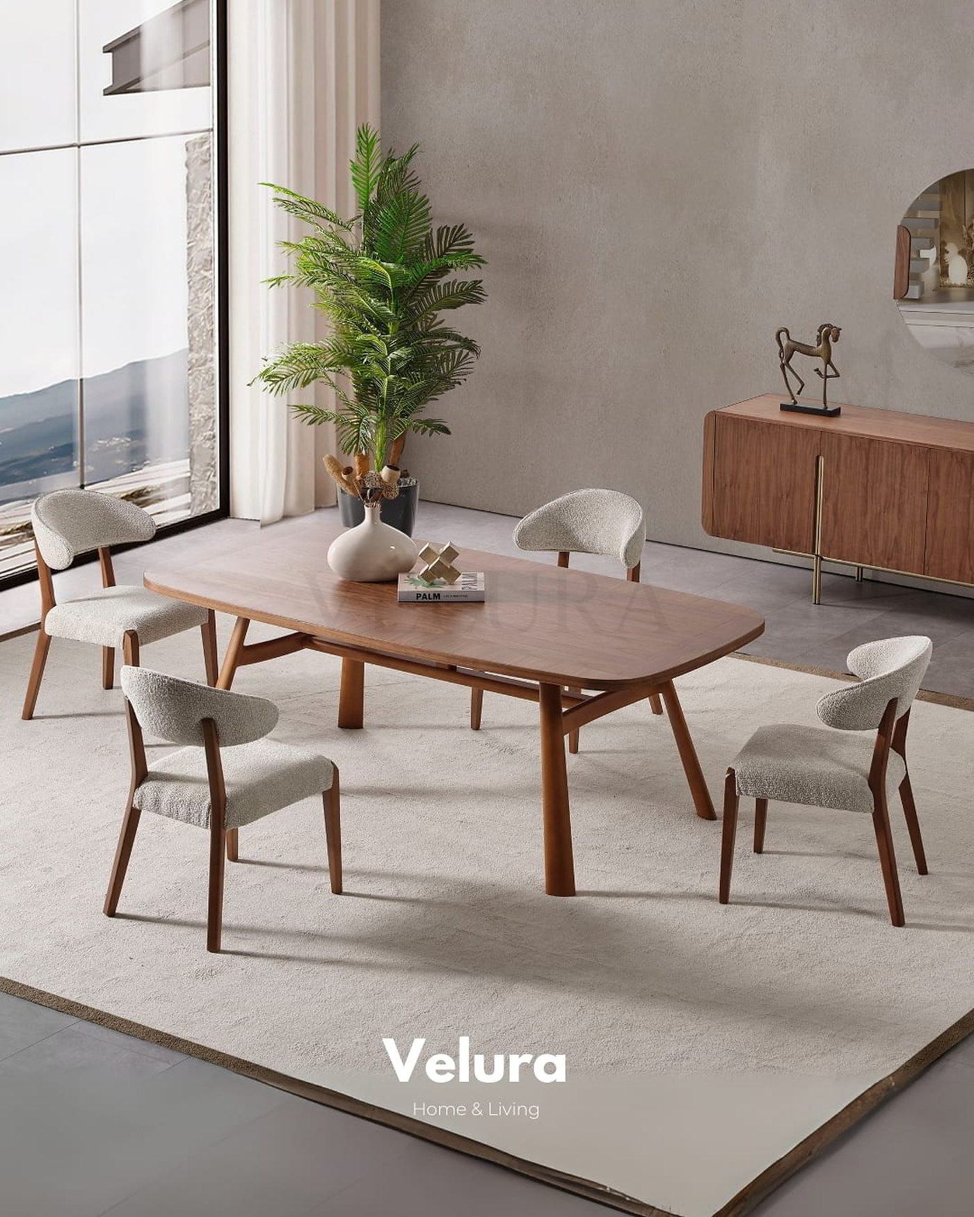 Genova Walnut Yemek Masası koyu ceviz modern tasarım