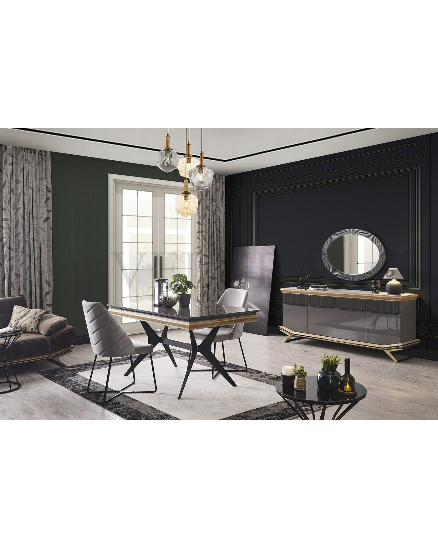 Grand Yemek Takımı - Velura Home Ahşap Detaylı Modern Grand Yemek Odası Takımı