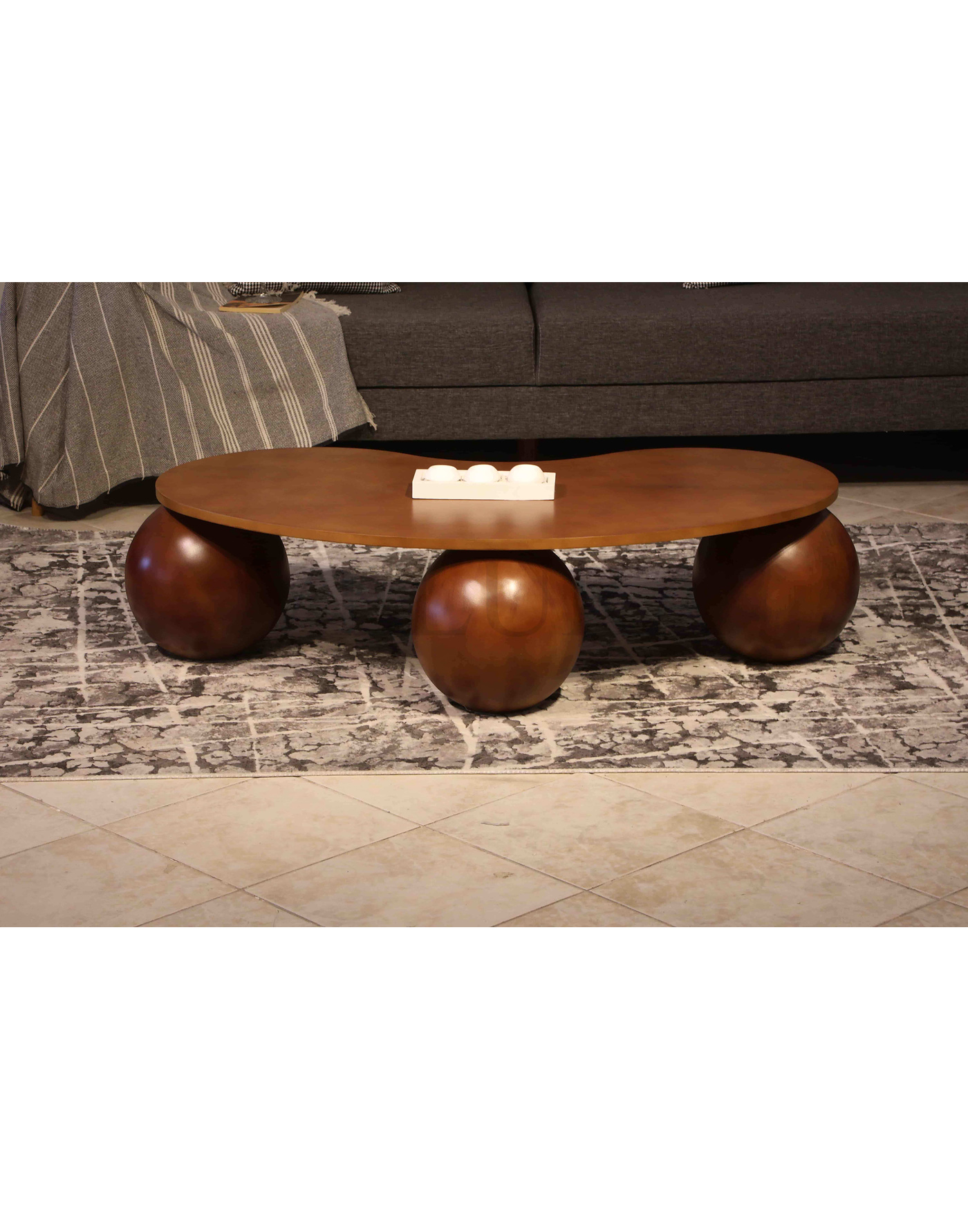 Modern Ceviz MDF Orta Sehpa Ceviz küre ayaklı ceviz mdf sehpa