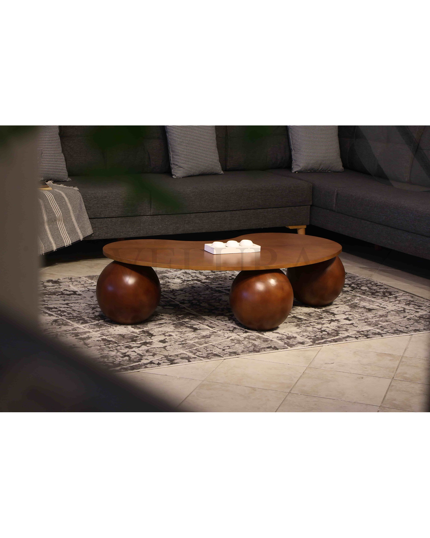 Modern Ceviz MDF Orta Sehpa Ceviz küre ayaklı ceviz mdf sehpa