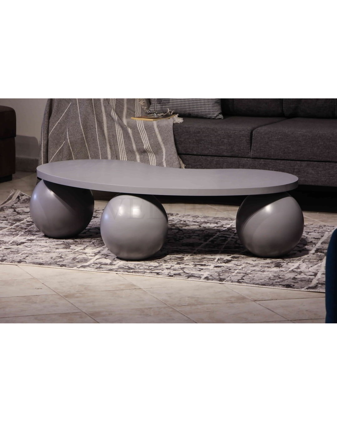 Velura Home Antrasit Orta Sehpa Küre Ahşap Orta Sehpa - Gri Top