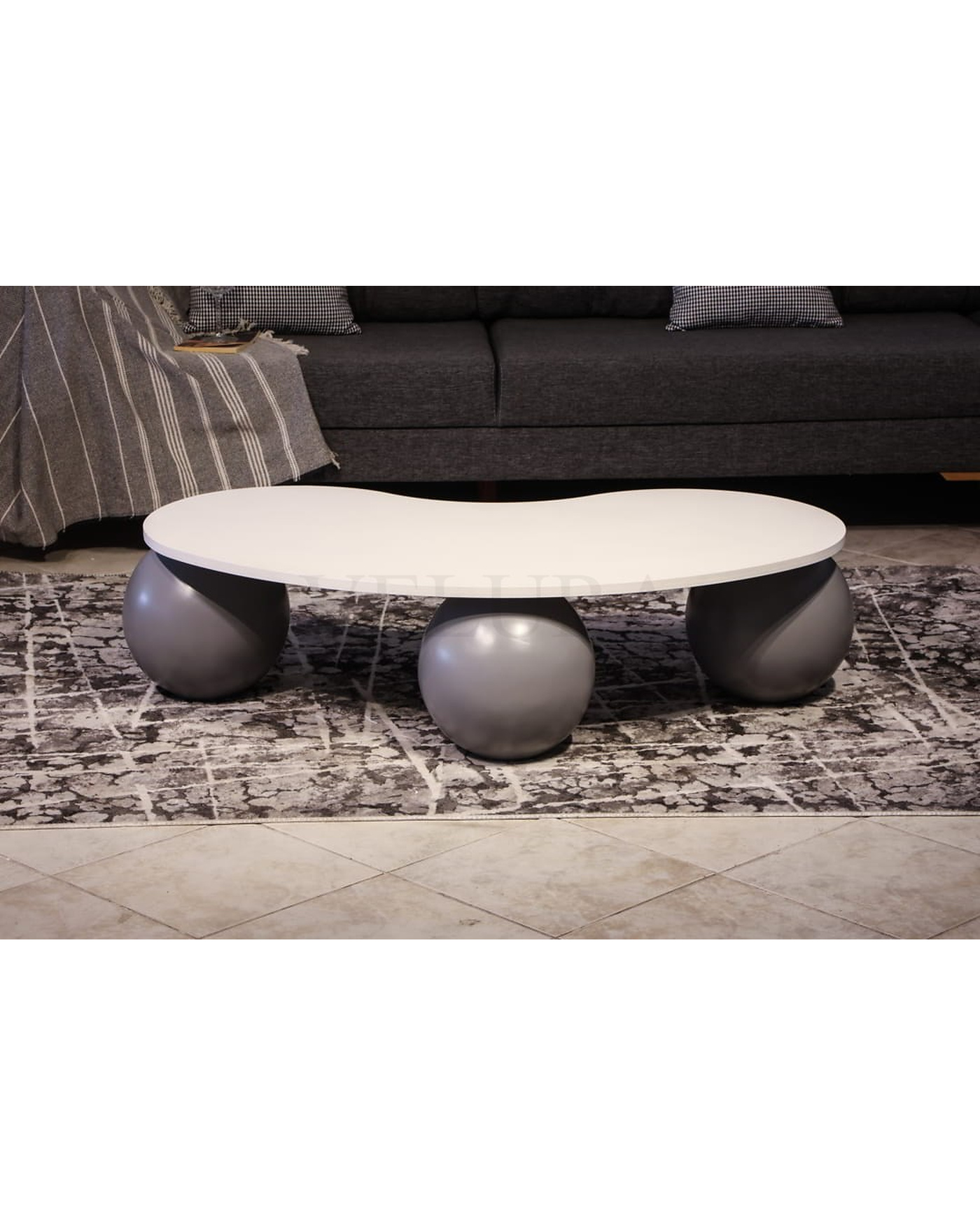 Gri Top Sehpa - Beyaz Fasülye MDF Gri Top sehpa beyaz fasülye mdf modern tasarım orta sehpa