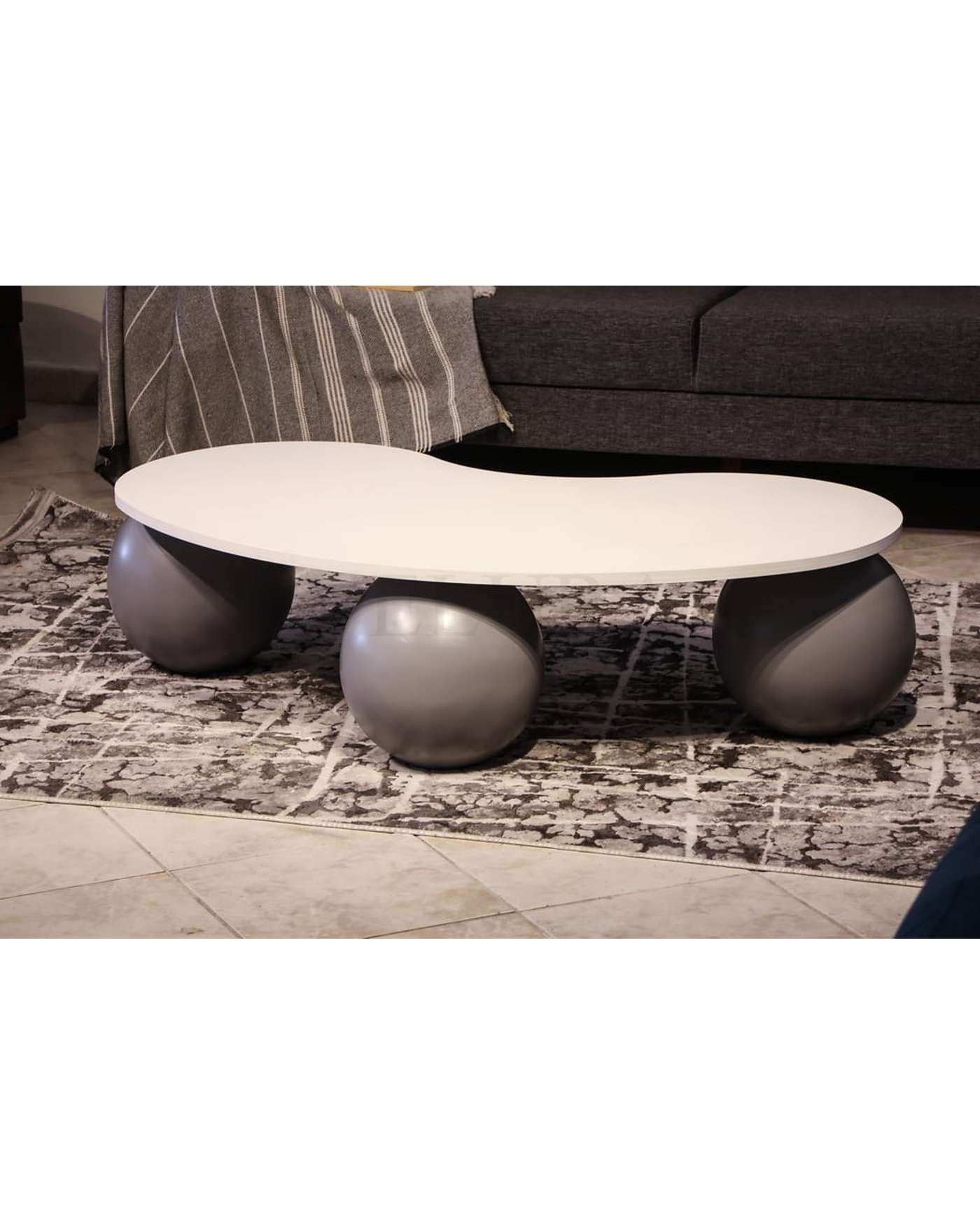 Gri Top Sehpa - Beyaz Fasülye MDF Gri Top sehpa beyaz fasülye mdf modern tasarım orta sehpa