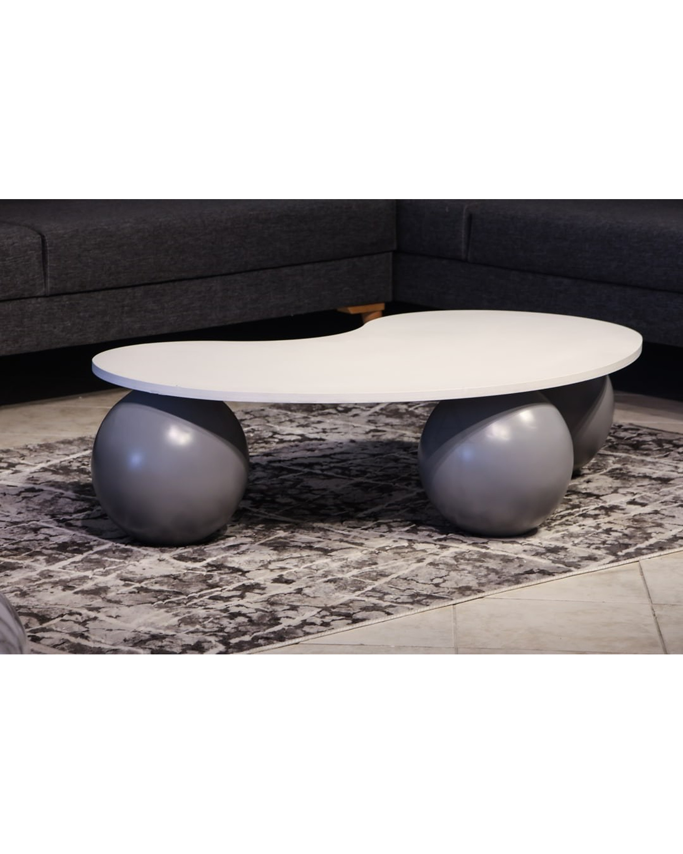 Gri Top Sehpa - Beyaz Fasülye MDF Gri Top sehpa beyaz fasülye mdf modern tasarım orta sehpa