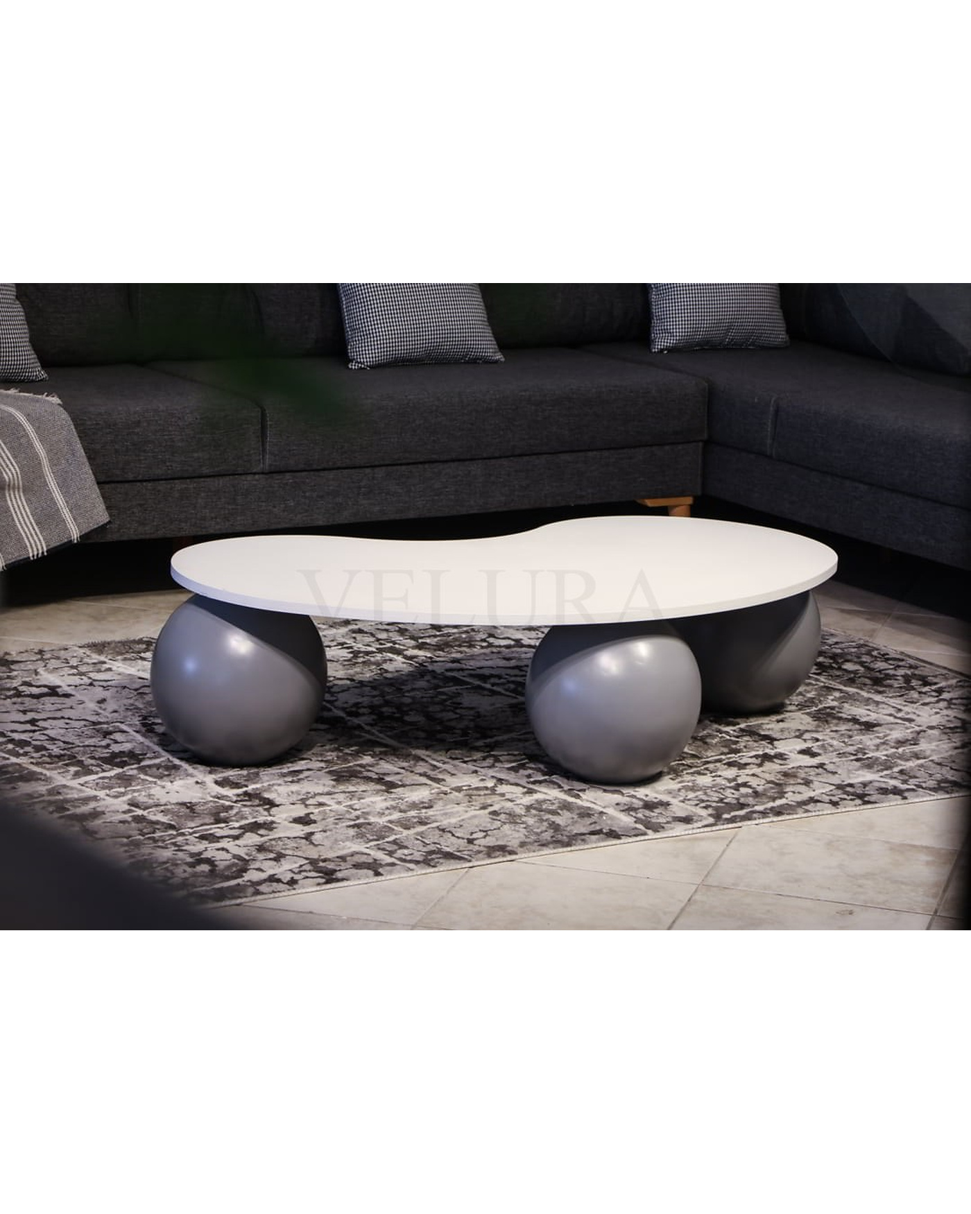 Gri Top Sehpa - Beyaz Fasülye MDF Gri Top sehpa beyaz fasülye mdf modern tasarım orta sehpa