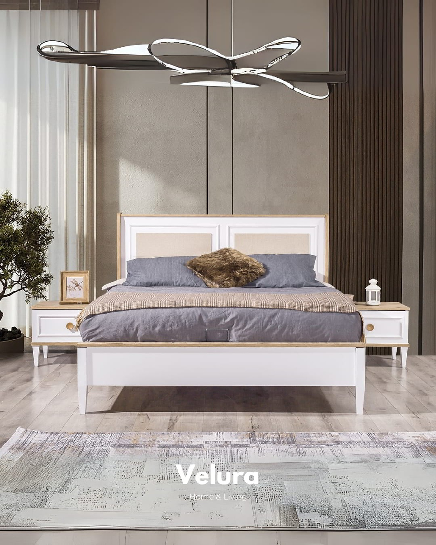 Legna Karyola beyaz ceviz detaylı bazalı model