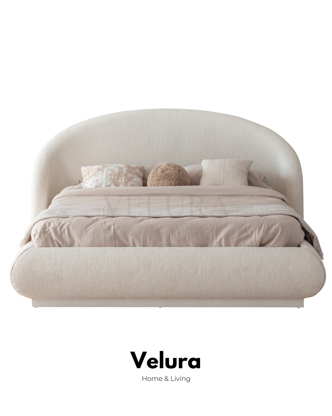 Velura Home Marcel karyola krem modern aydınlatmalı karyola modeli